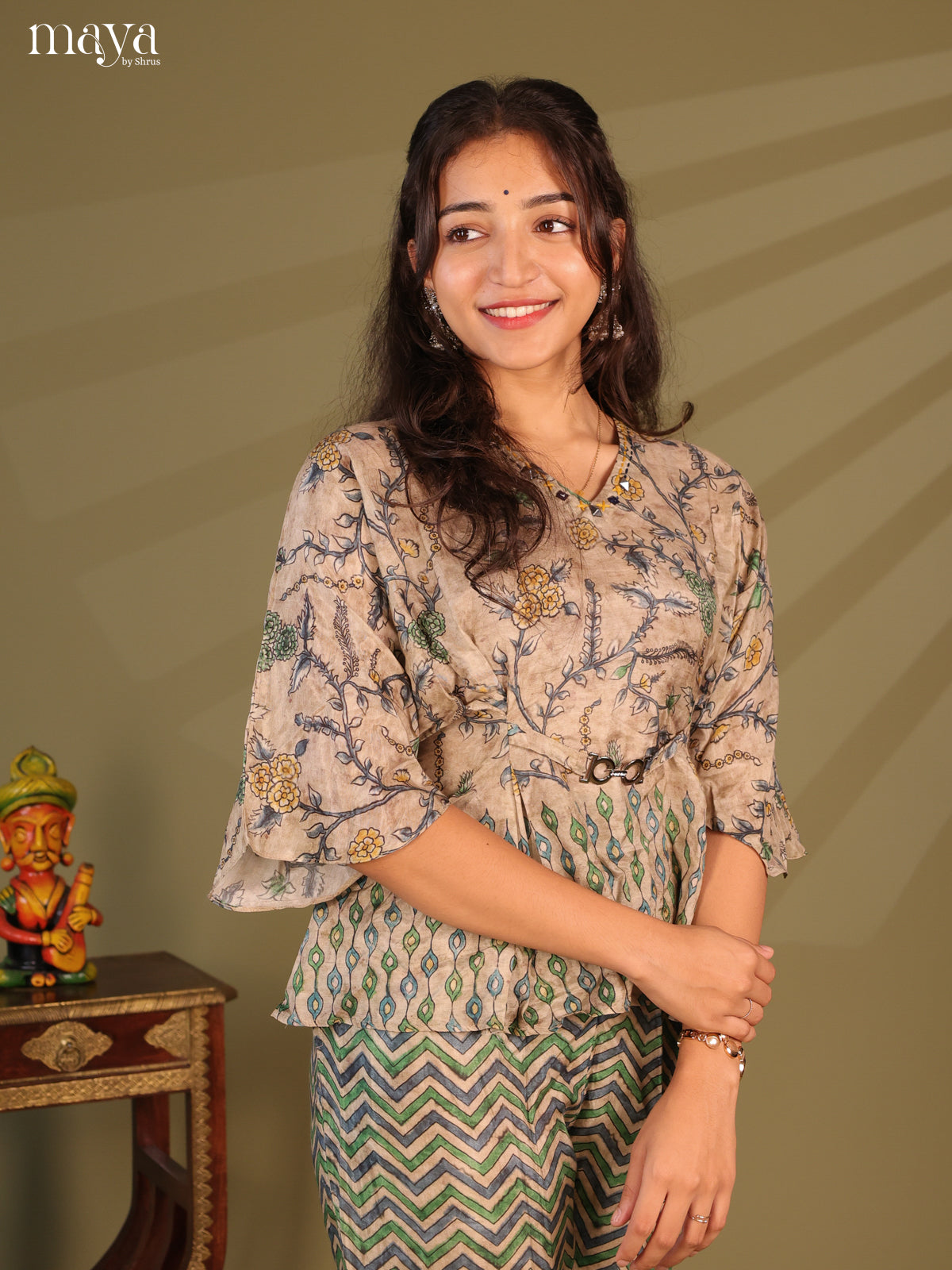 Grey floral printed Readymade Short Top & Bottom - Shop on ShrusEternity.com