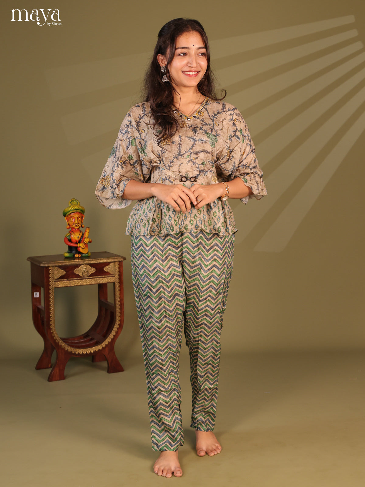 Grey floral printed Readymade Short Top & Bottom - Shop on ShrusEternity.com