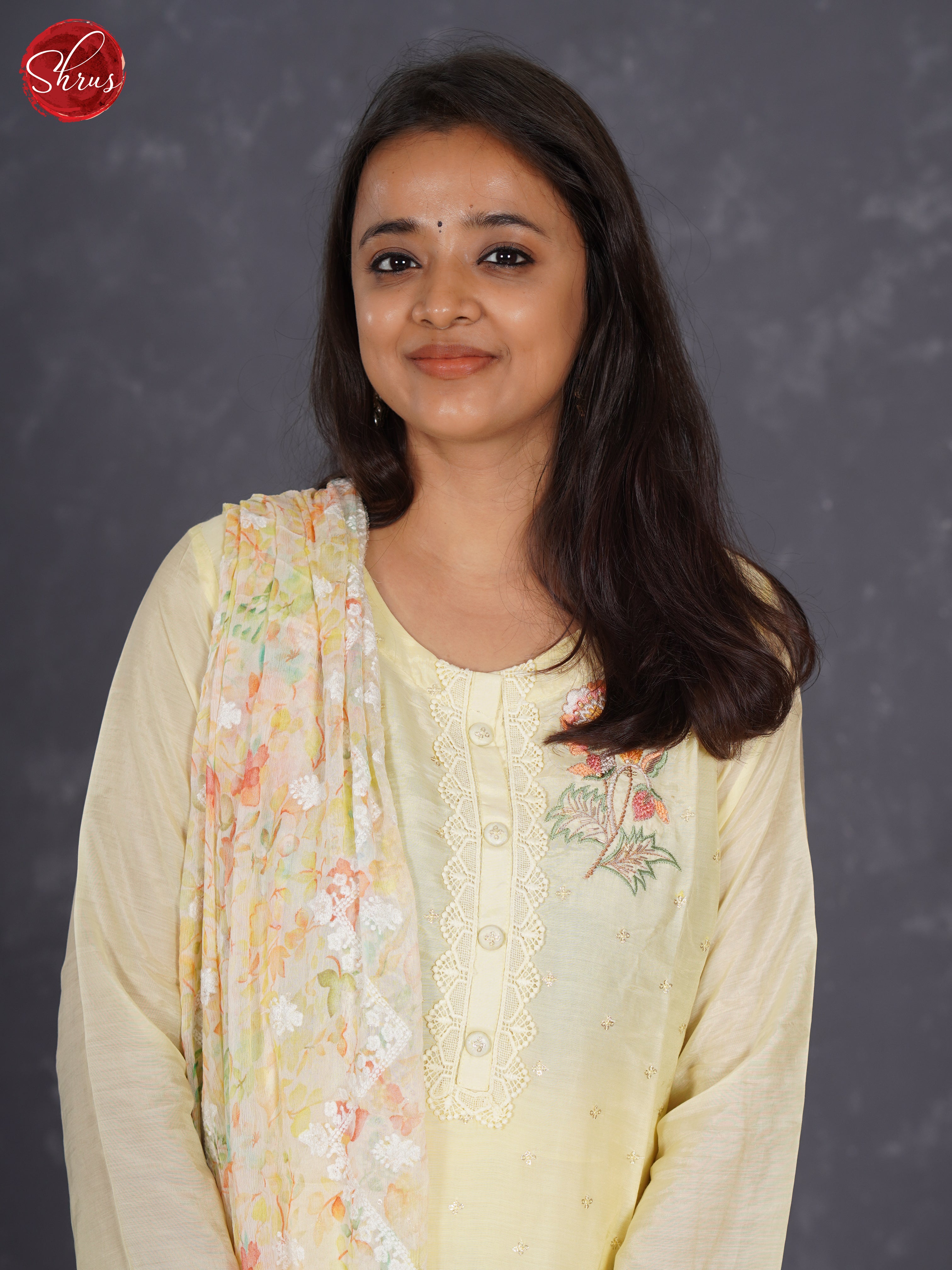 Pale Yellow - Embroidered Printed Silk Top with Organza Dupatta 3 Piece Readymade Salwar - Shop on ShrusEternity.com