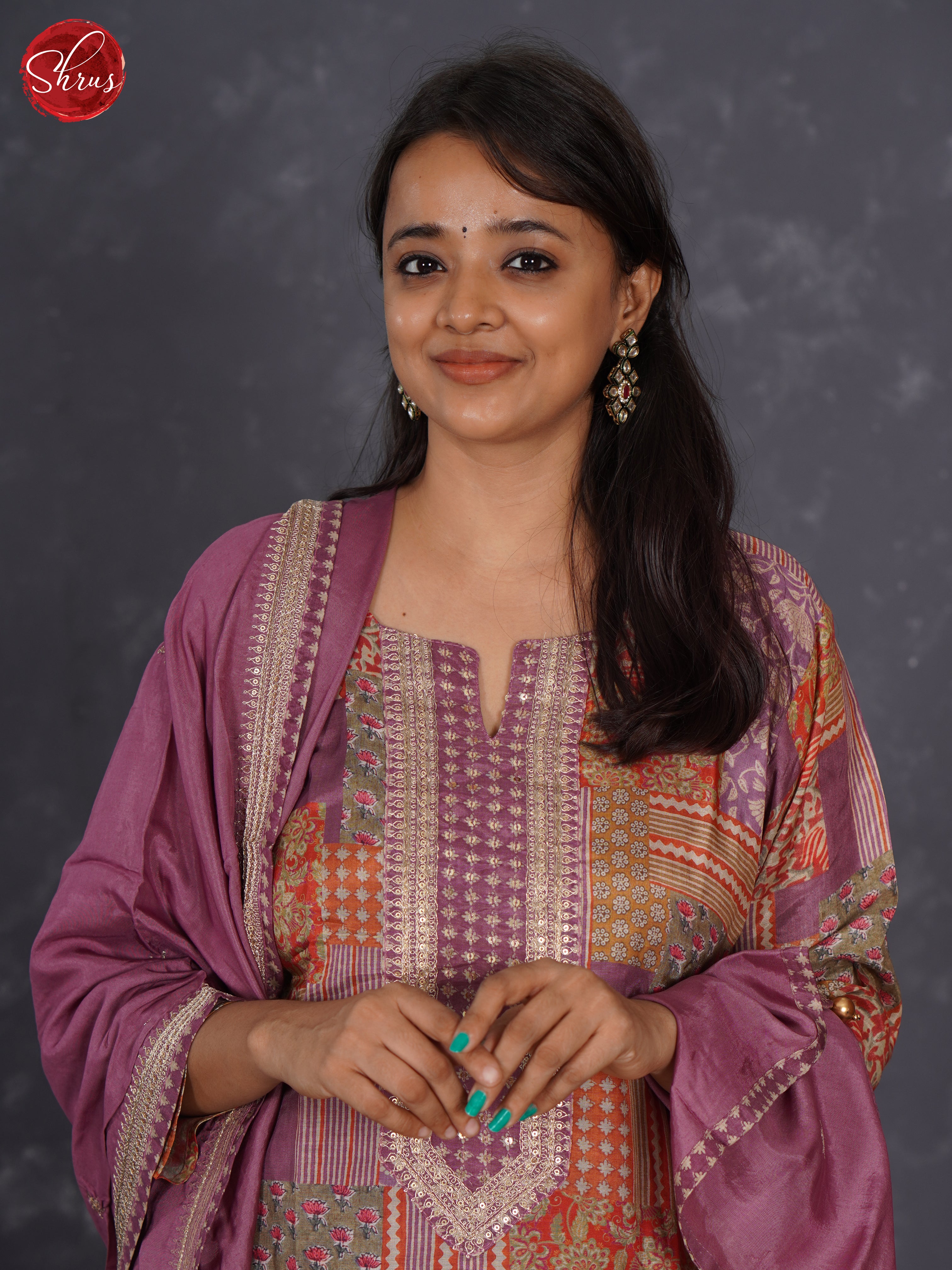 Red & Purple- Art Tussar Embroidered Neck Yoke 3 Piece Readymade Salwar - Shop on ShrusEternity.com