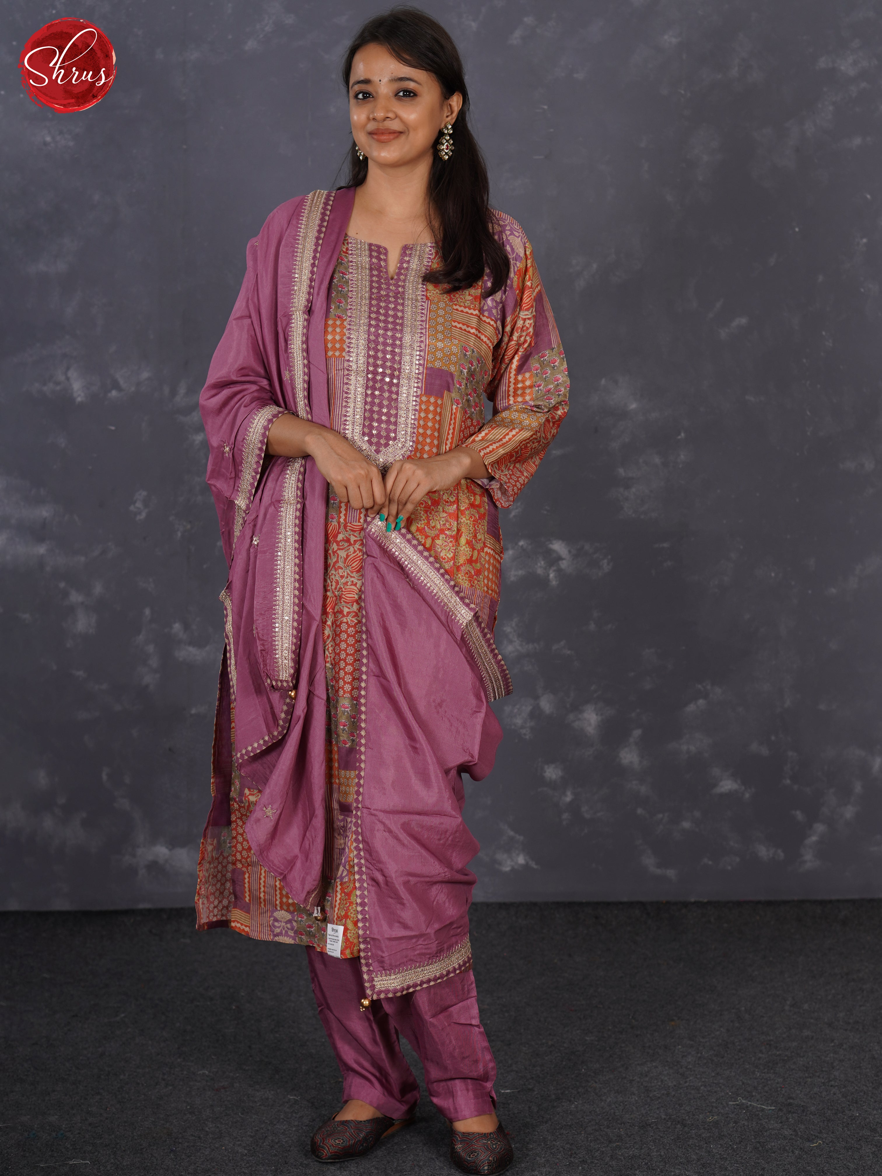 Red & Purple- Art Tussar Embroidered Neck Yoke 3 Piece Readymade Salwar - Shop on ShrusEternity.com