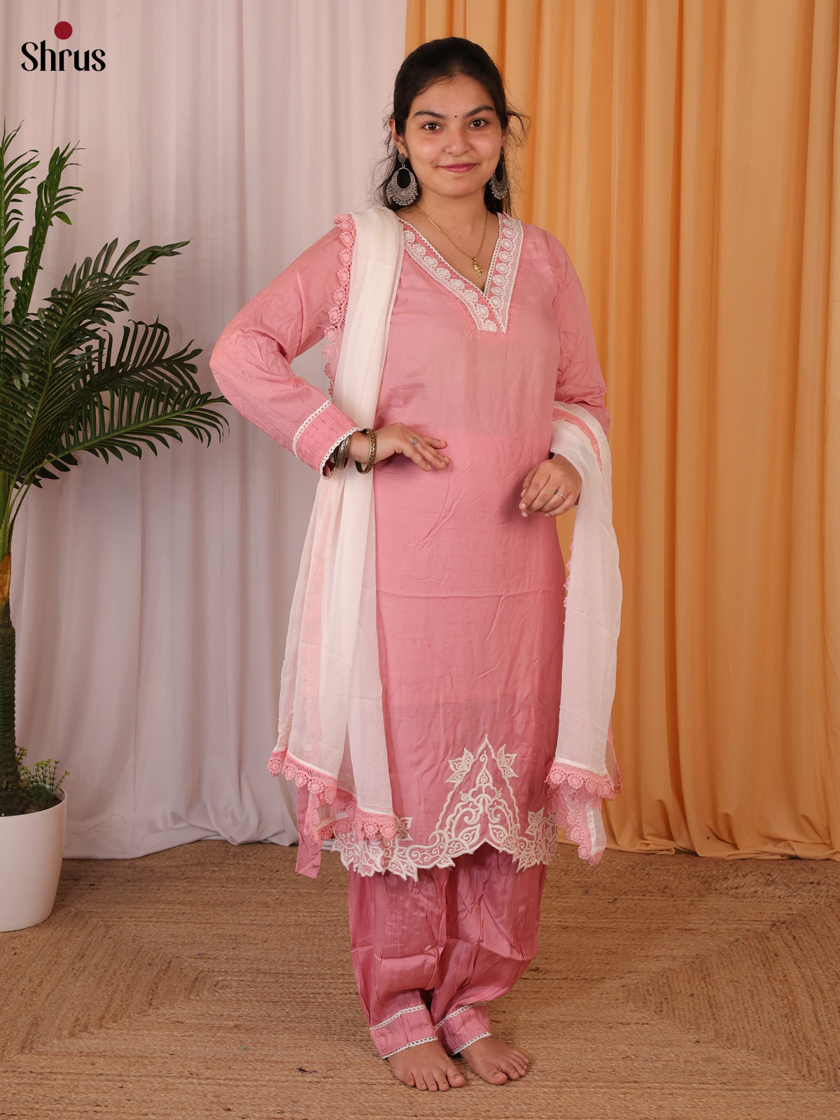 Pink -Silk 3- piece Readymade Salwar - Shop on ShrusEternity.com