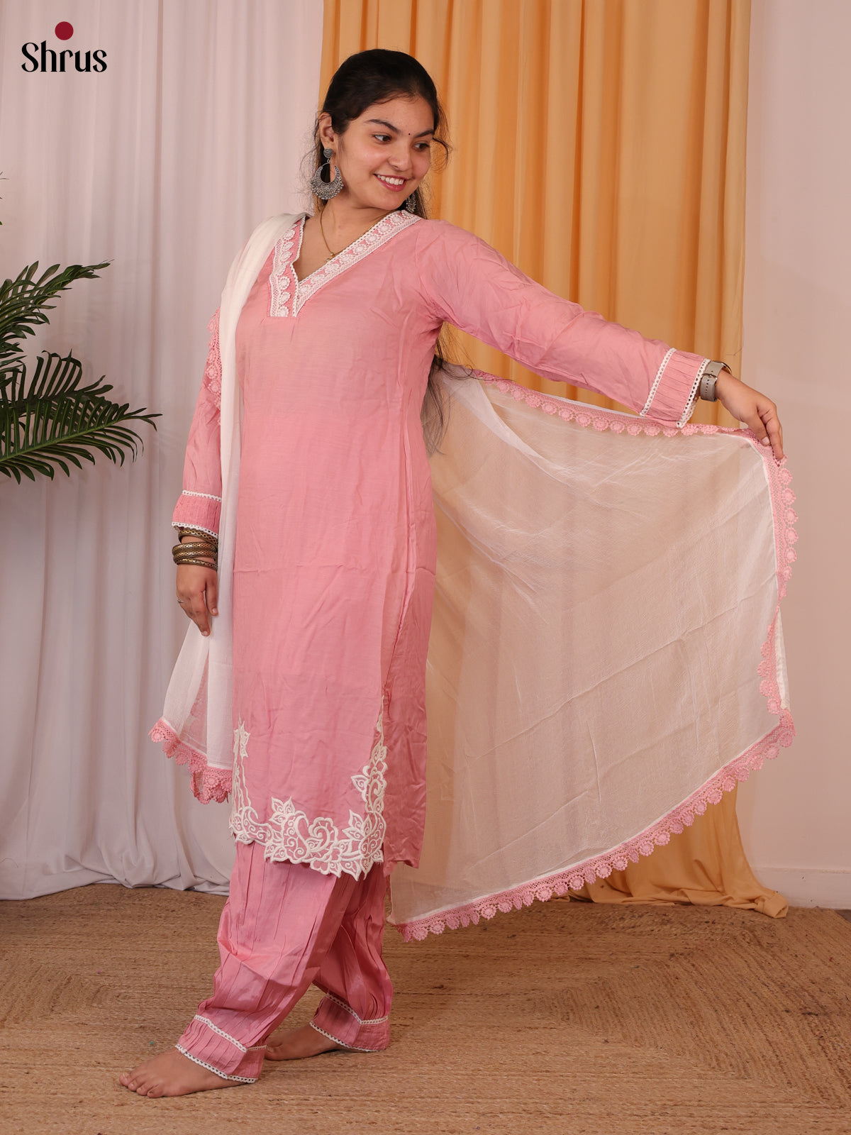 Pink -Silk 3- piece Readymade Salwar - Shop on ShrusEternity.com