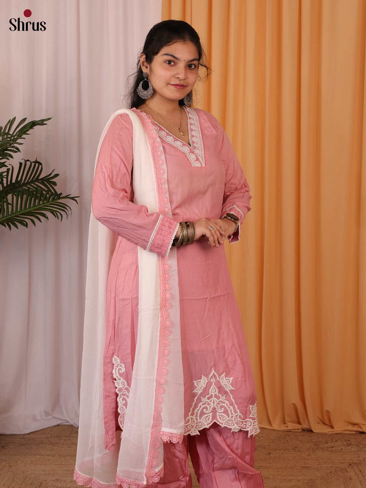 Pink -Silk 3- piece Readymade Salwar - Shop on ShrusEternity.com