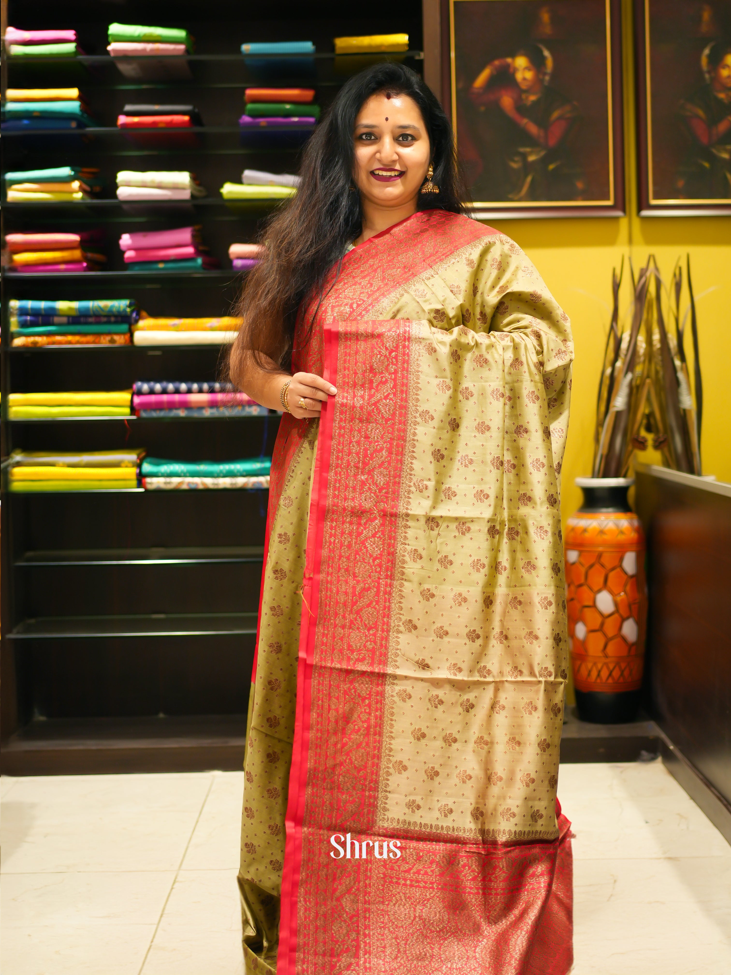 Chickoo & Red- Khatan Saree - Shop on ShrusEternity.com