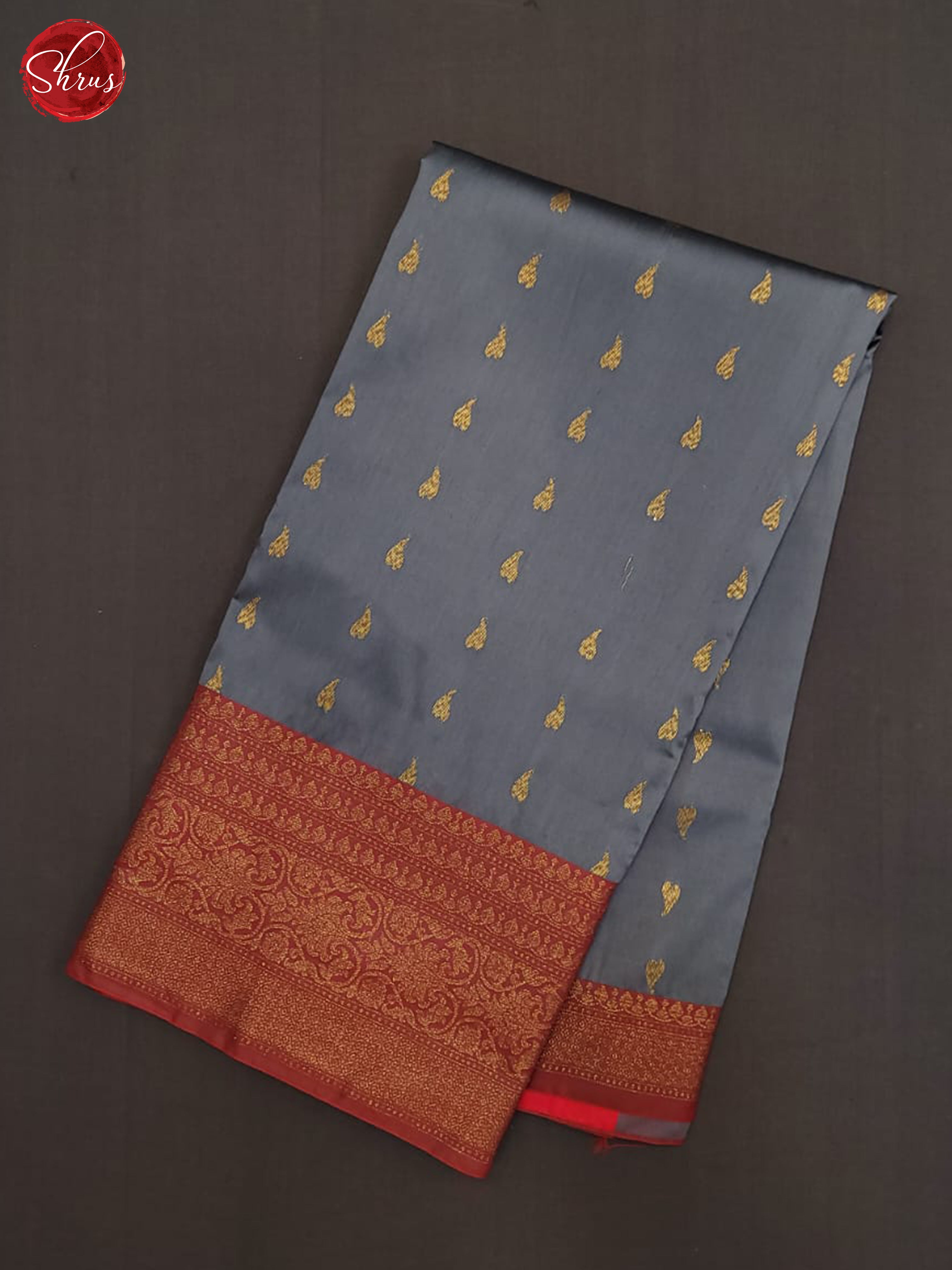 Grey & Red - Semi dupion Saree - Shop on ShrusEternity.com