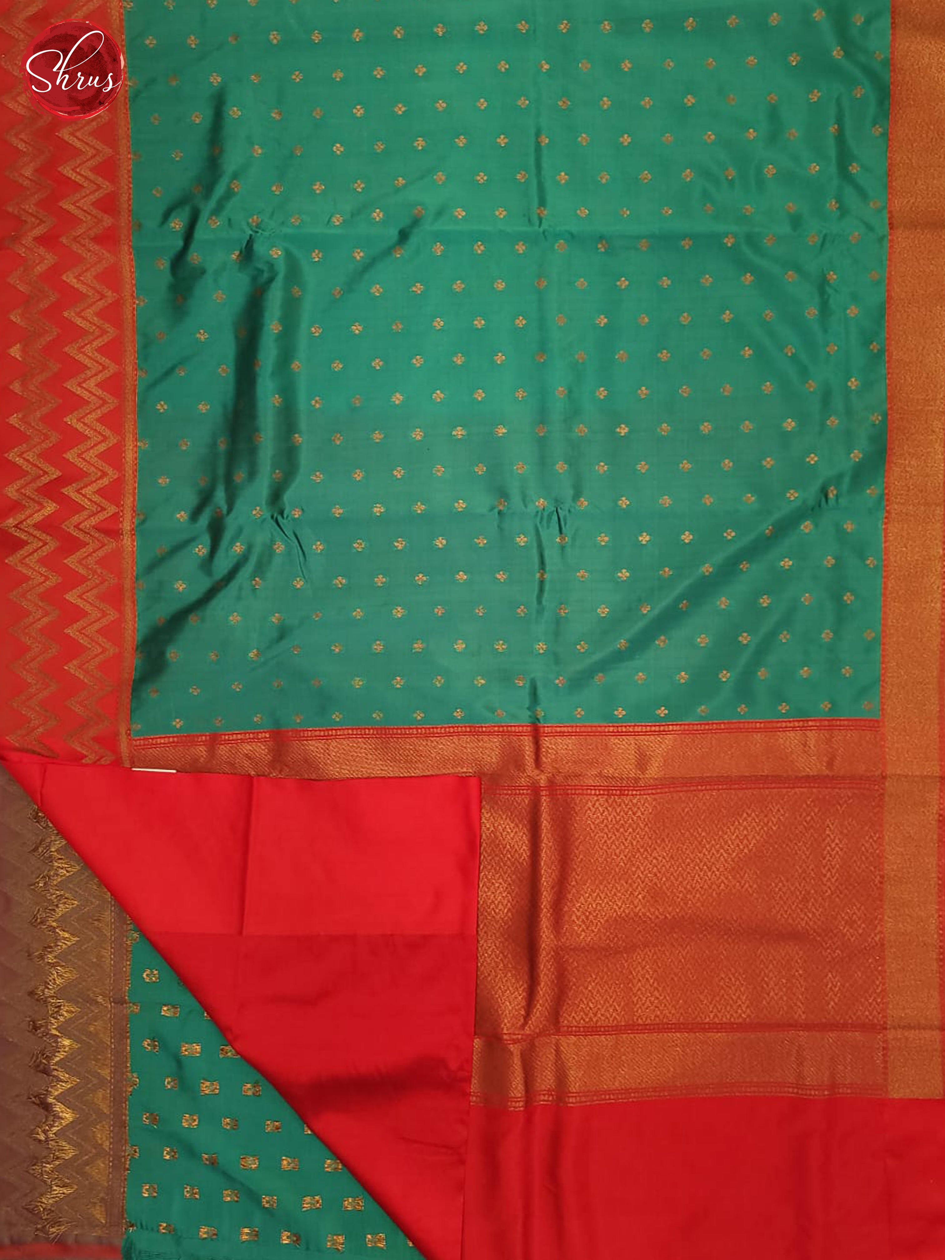 Aqua Blue & Red - Semi Dupion Saree - Shop on ShrusEternity.com