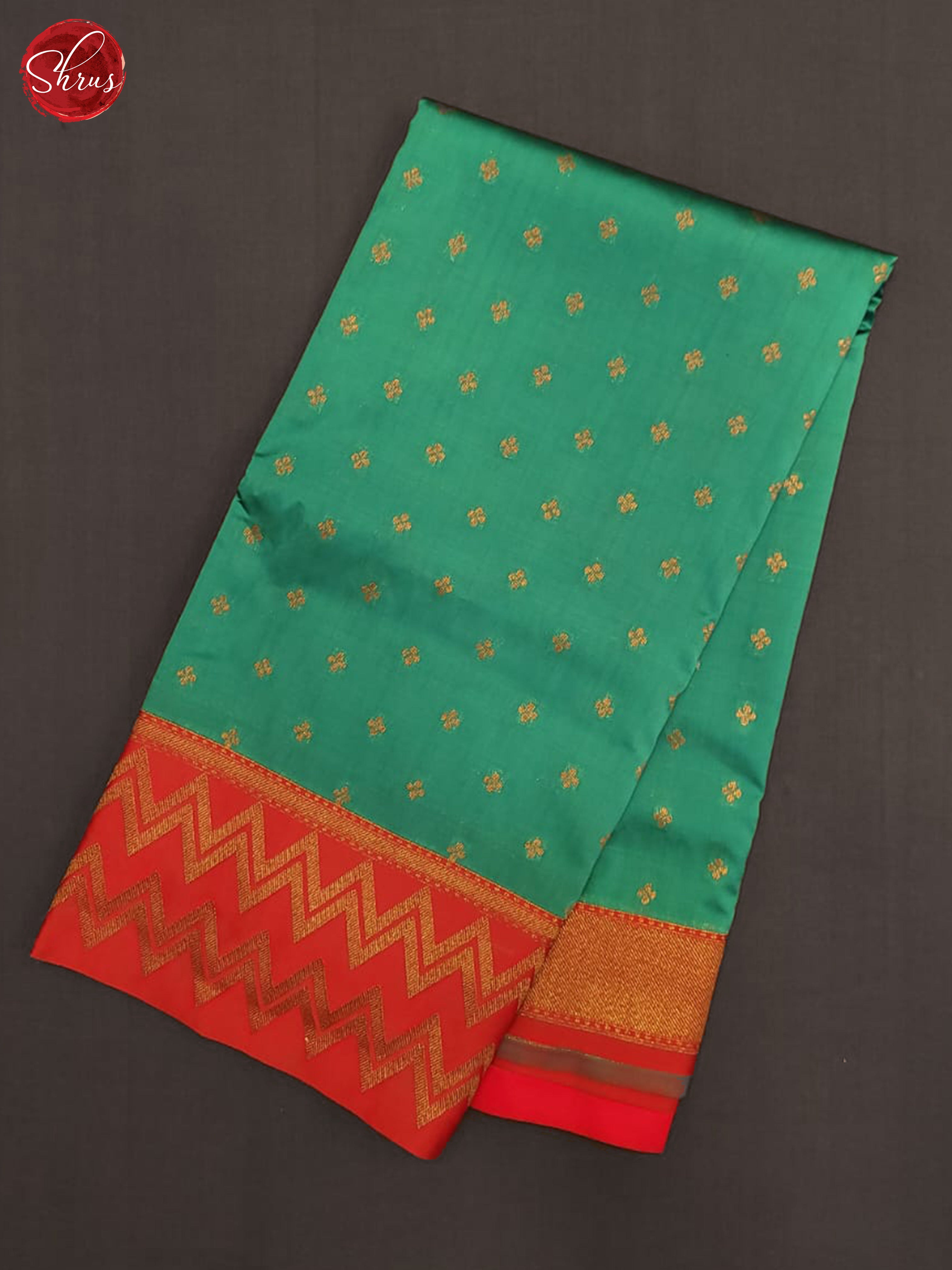 Aqua Blue & Red - Semi Dupion Saree - Shop on ShrusEternity.com