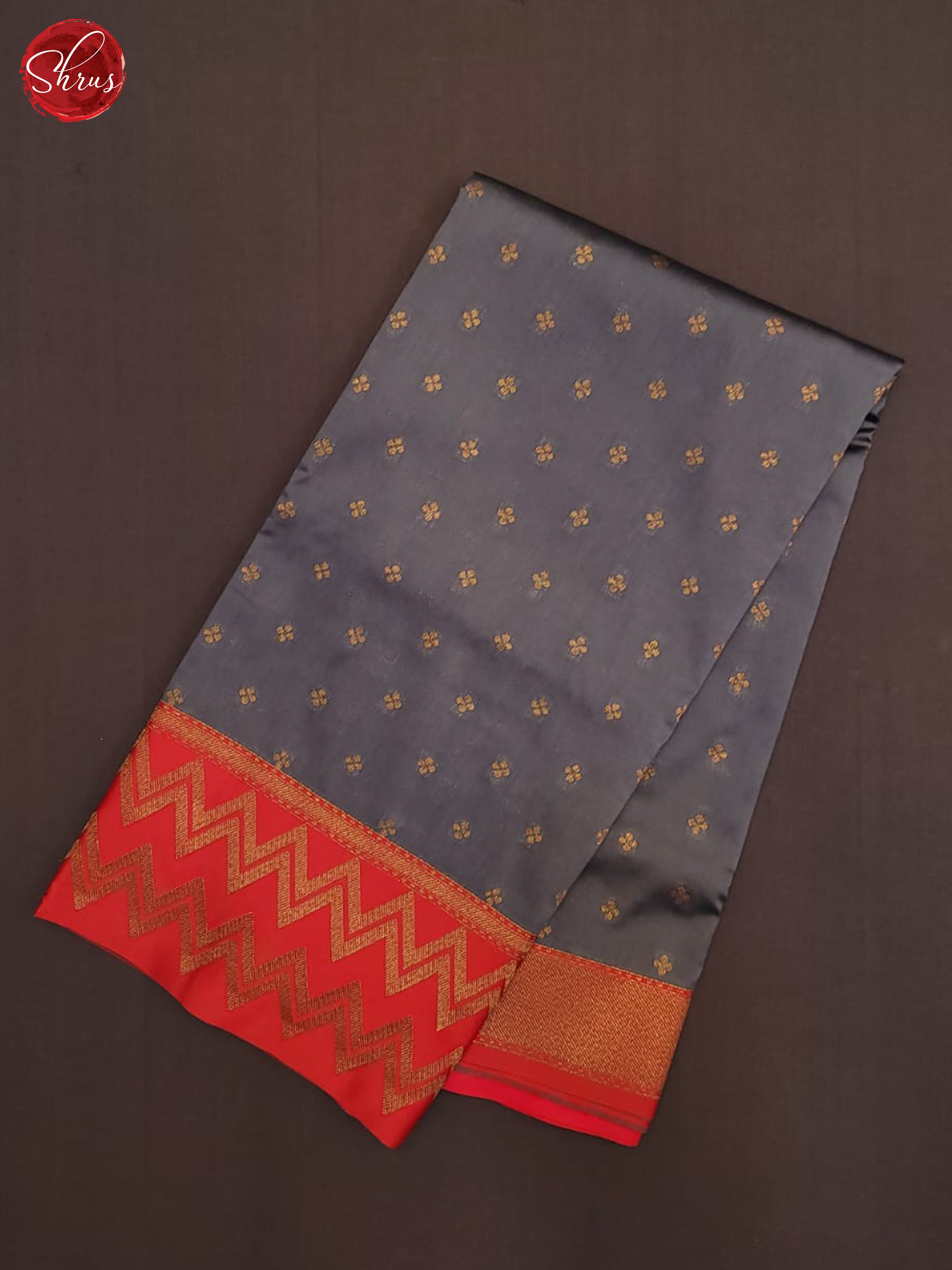 Grey & Red - Semi Dupion Saree - Shop on ShrusEternity.com