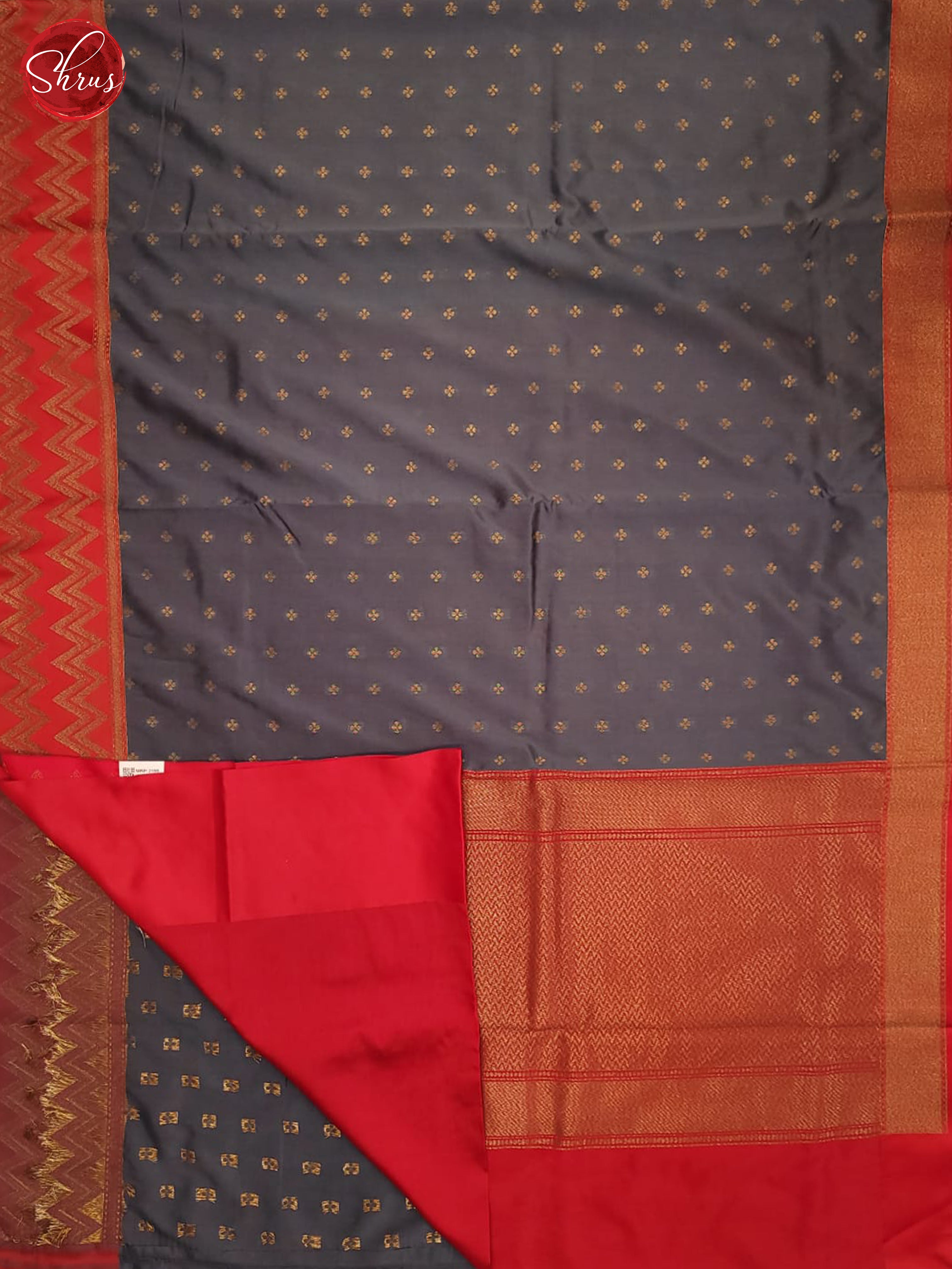 Grey & Red - Semi Dupion Saree - Shop on ShrusEternity.com