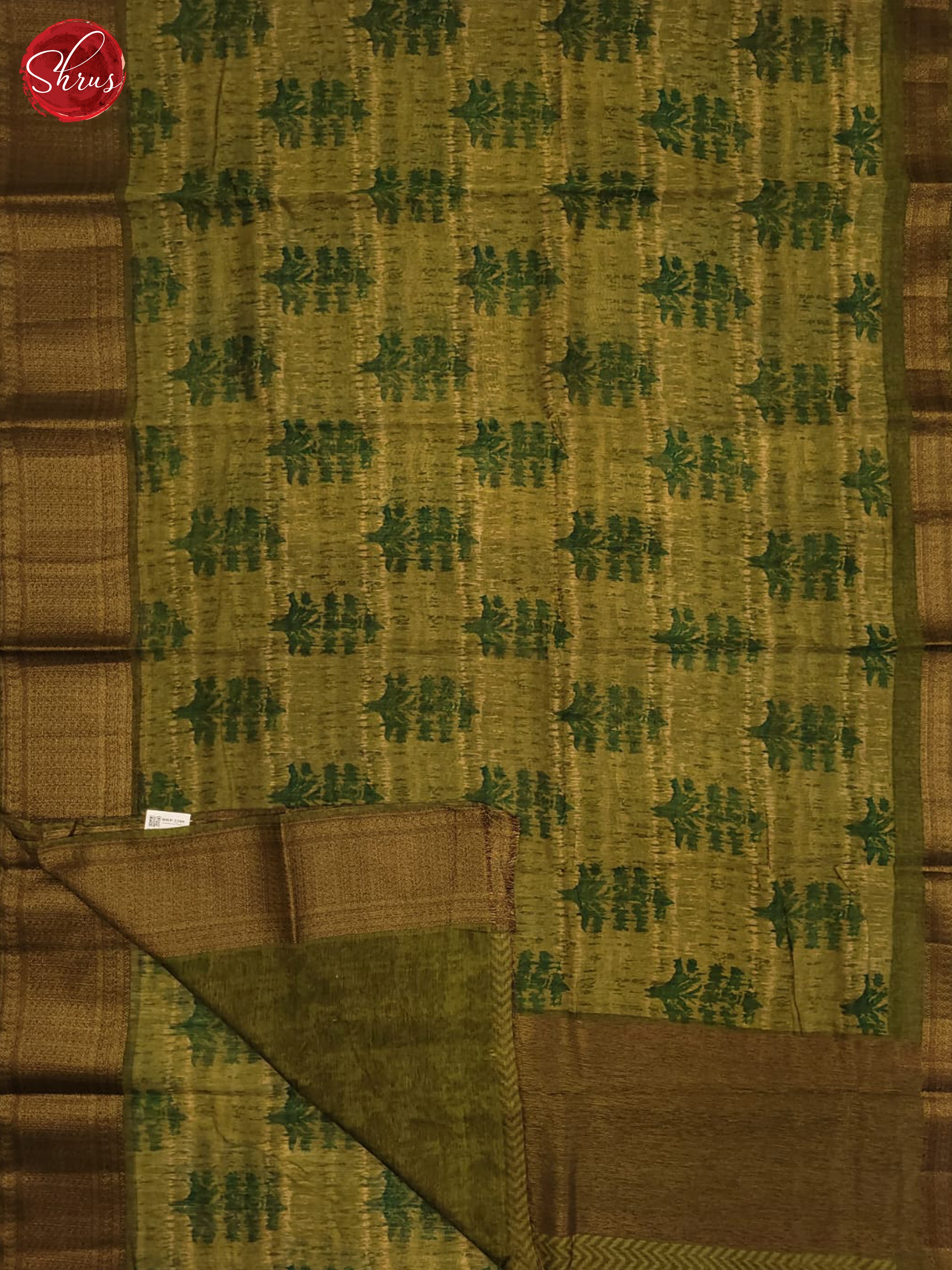 Green(Single Tone)- Linen print Saree - Shop on ShrusEternity.com