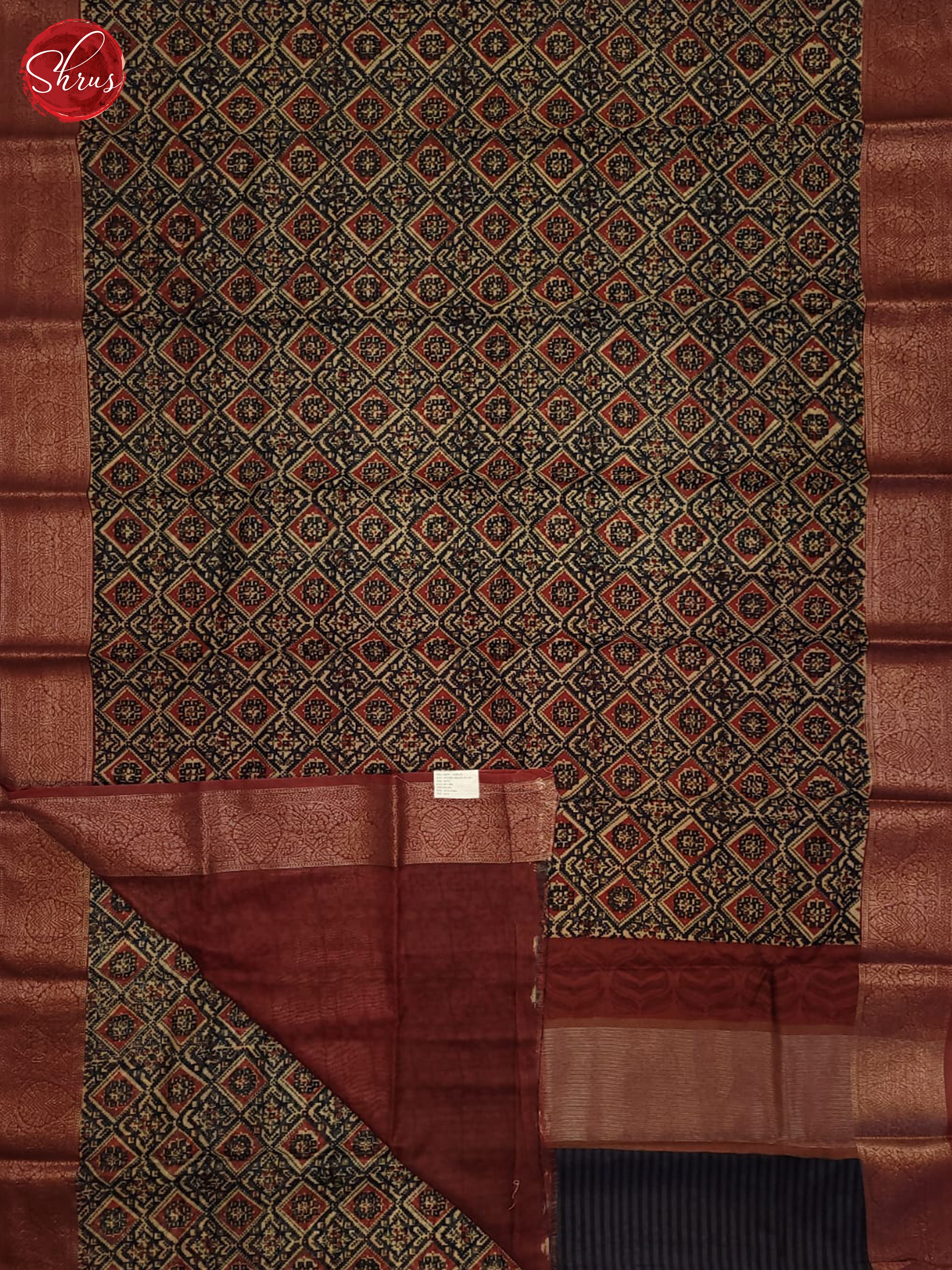 Navy Blue & Red - Chanderi Saree - Shop on ShrusEternity.com