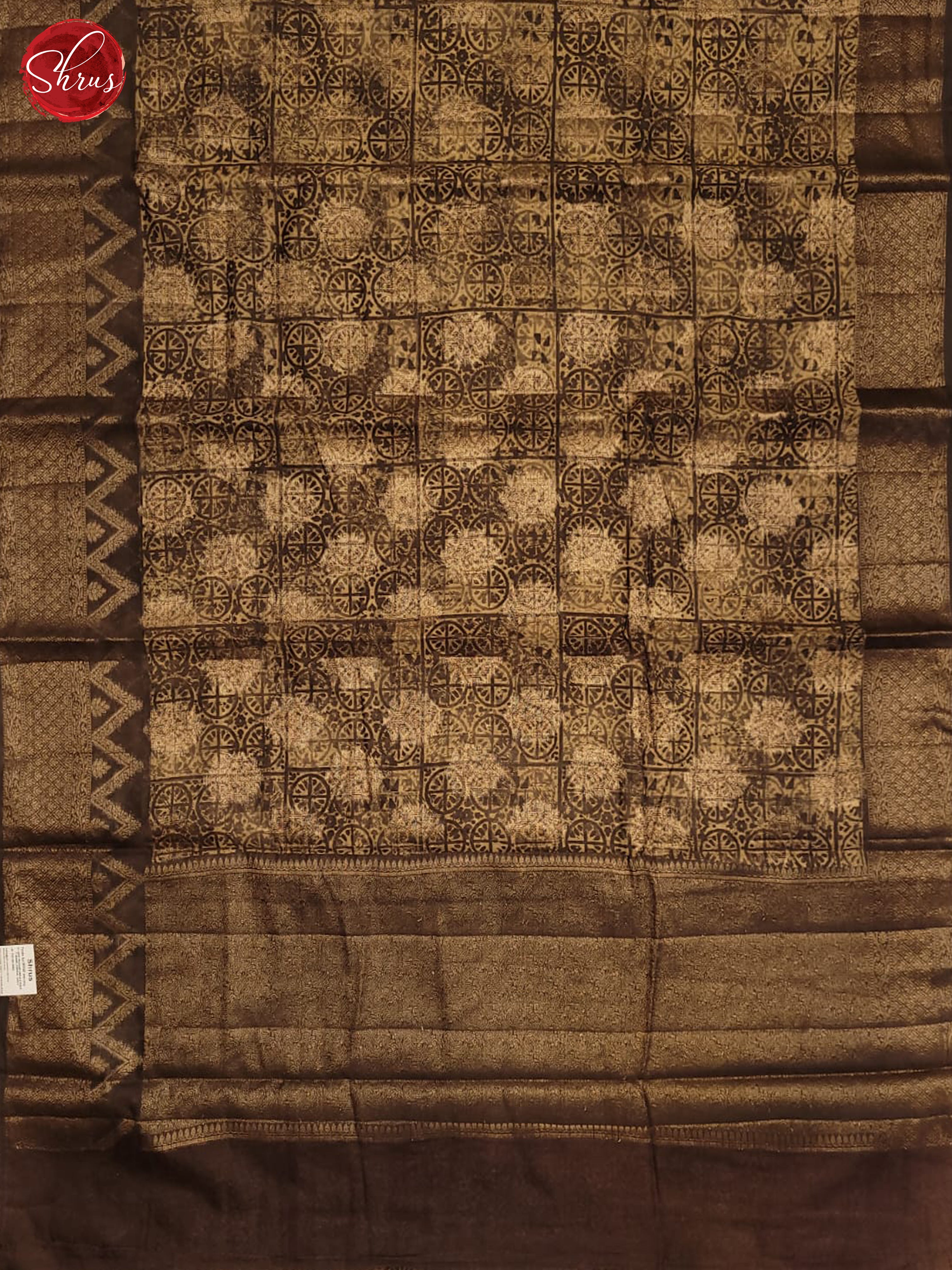 Elachi Green & Brown - Linen print Saree - Shop on ShrusEternity.com