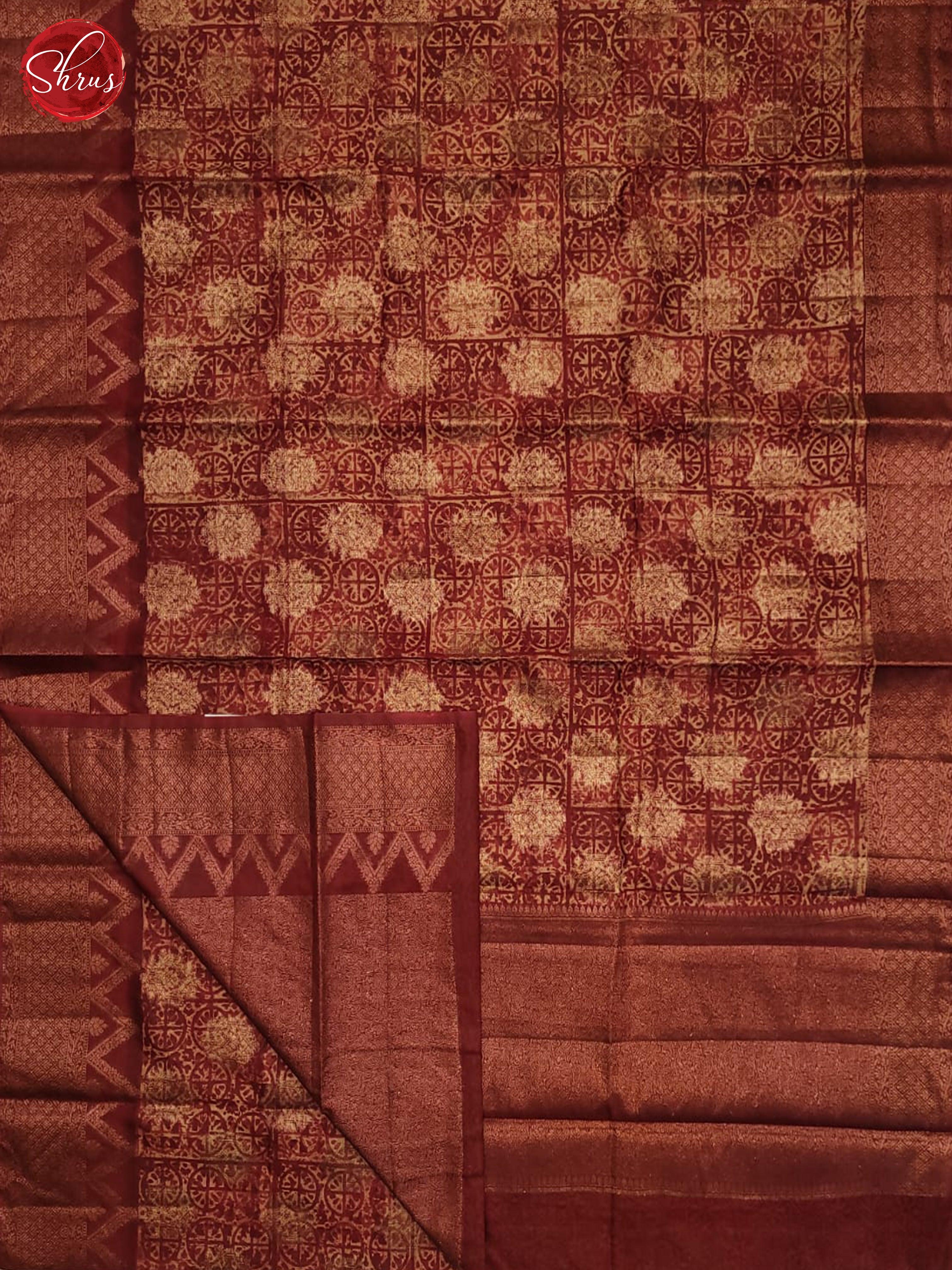 Red(Single Tone)- Linen print Saree - Shop on ShrusEternity.com