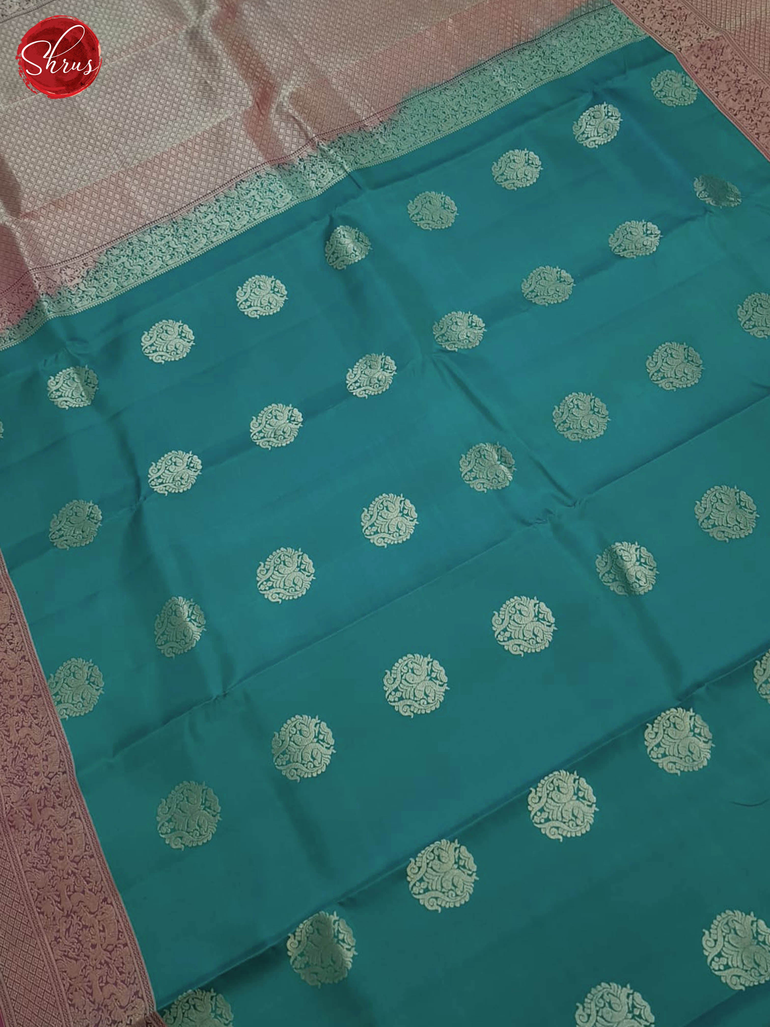 Elegant Teal And Wine Kanchipuram silk saree Adorned With Timeless Zari Woven Floral Buttas-4