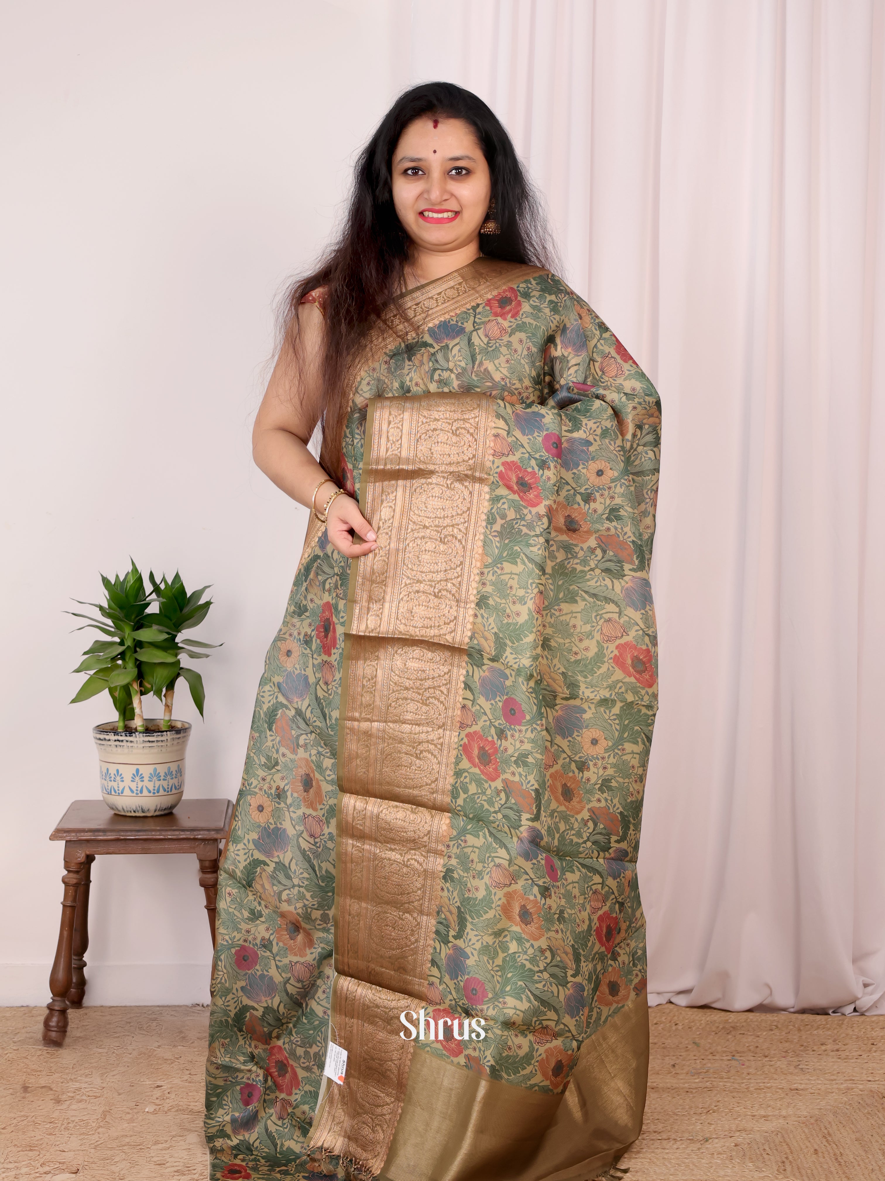 Green(Single tone)-Organza Saree - Shop on ShrusEternity.com