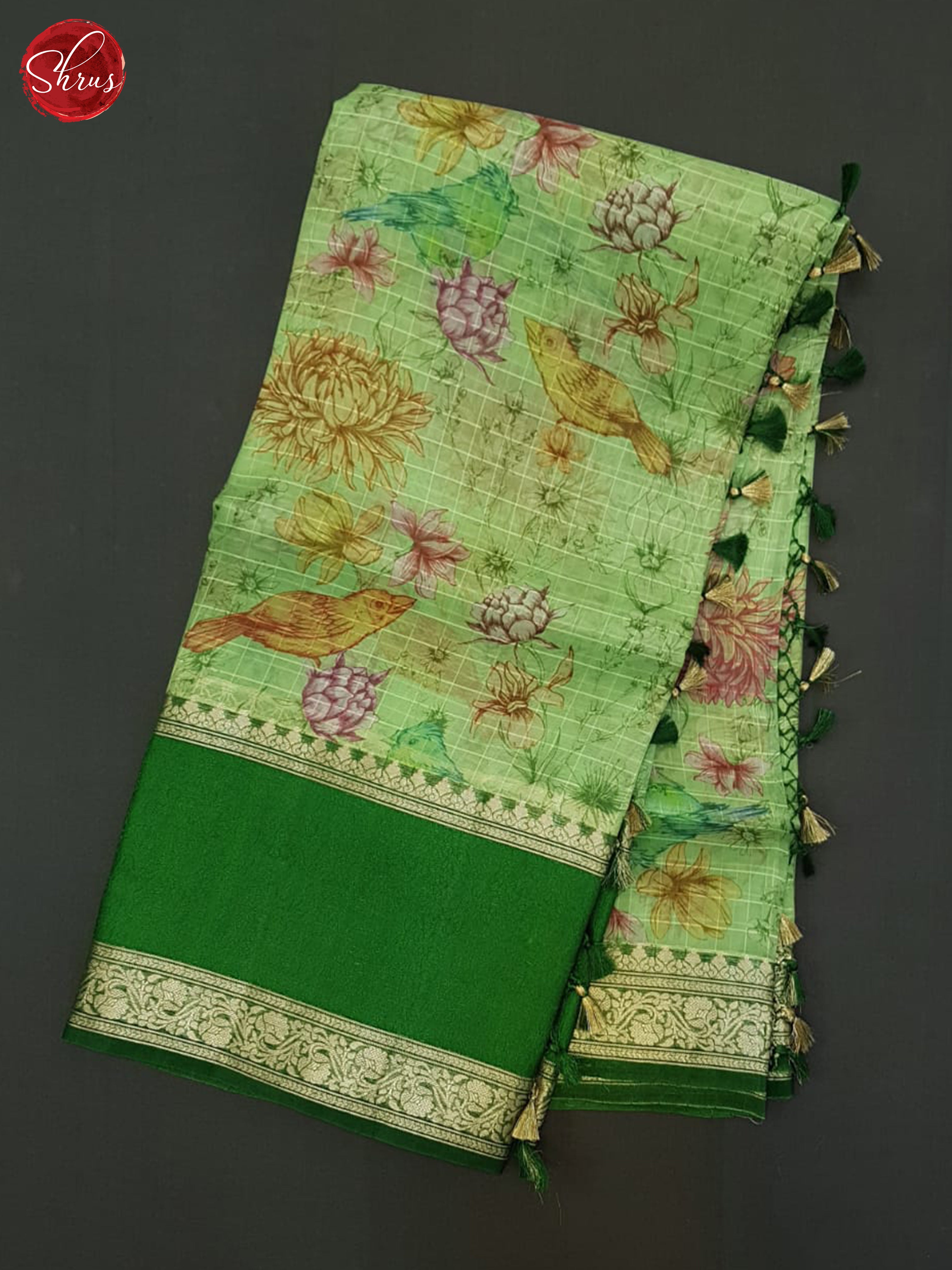Light Green & Green - Organza Saree - Shop on ShrusEternity.com