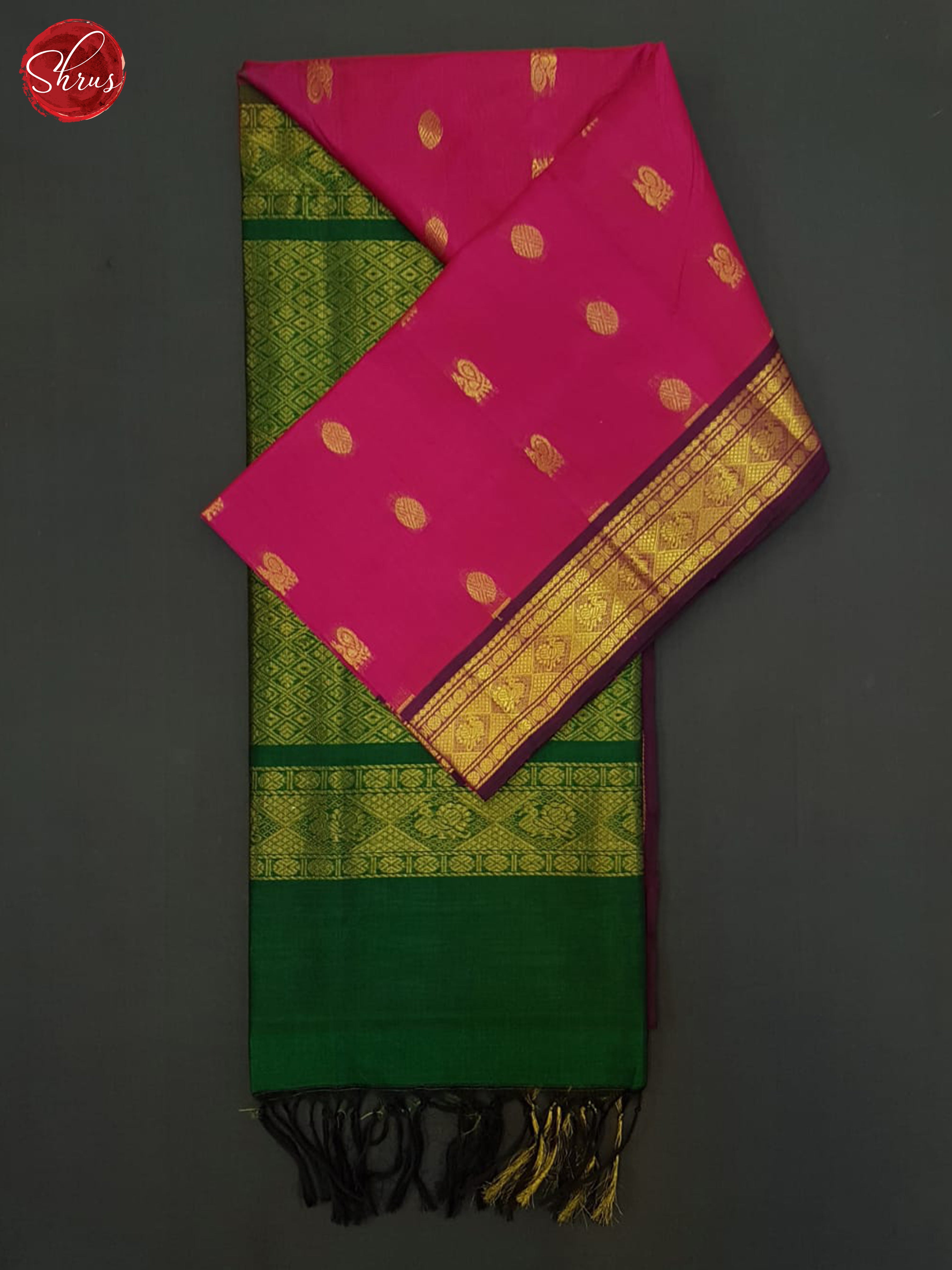 Rani Pink & Green- Silk Cotton Saree - Shop on ShrusEternity.com