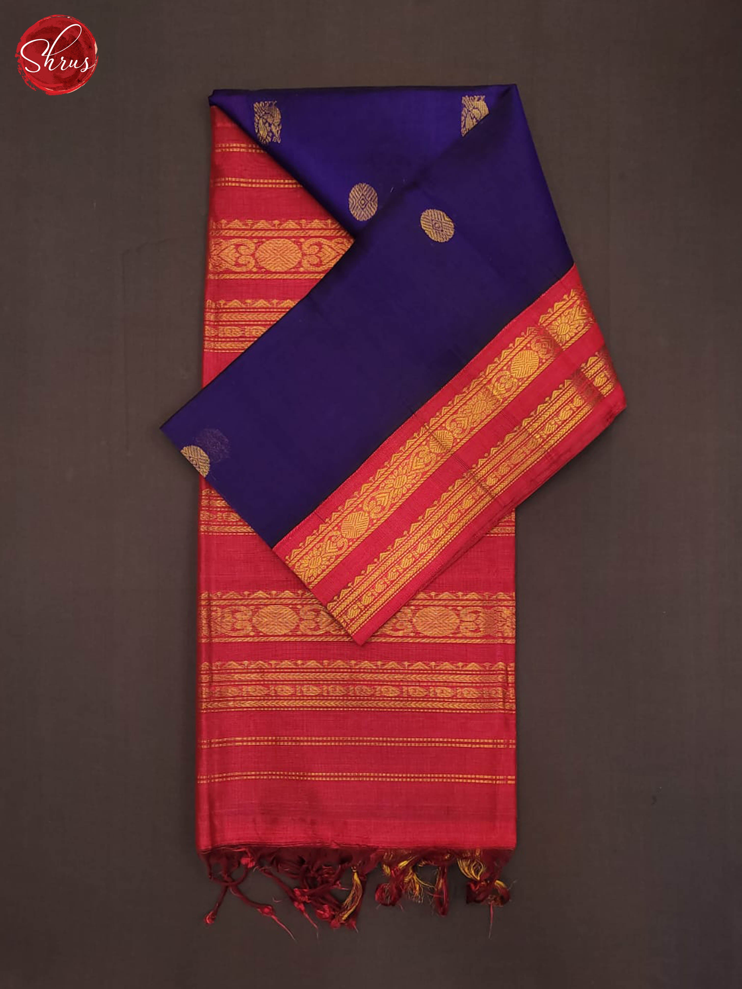 Blue and Red-Silk Cotton saree - Shop on ShrusEternity.com