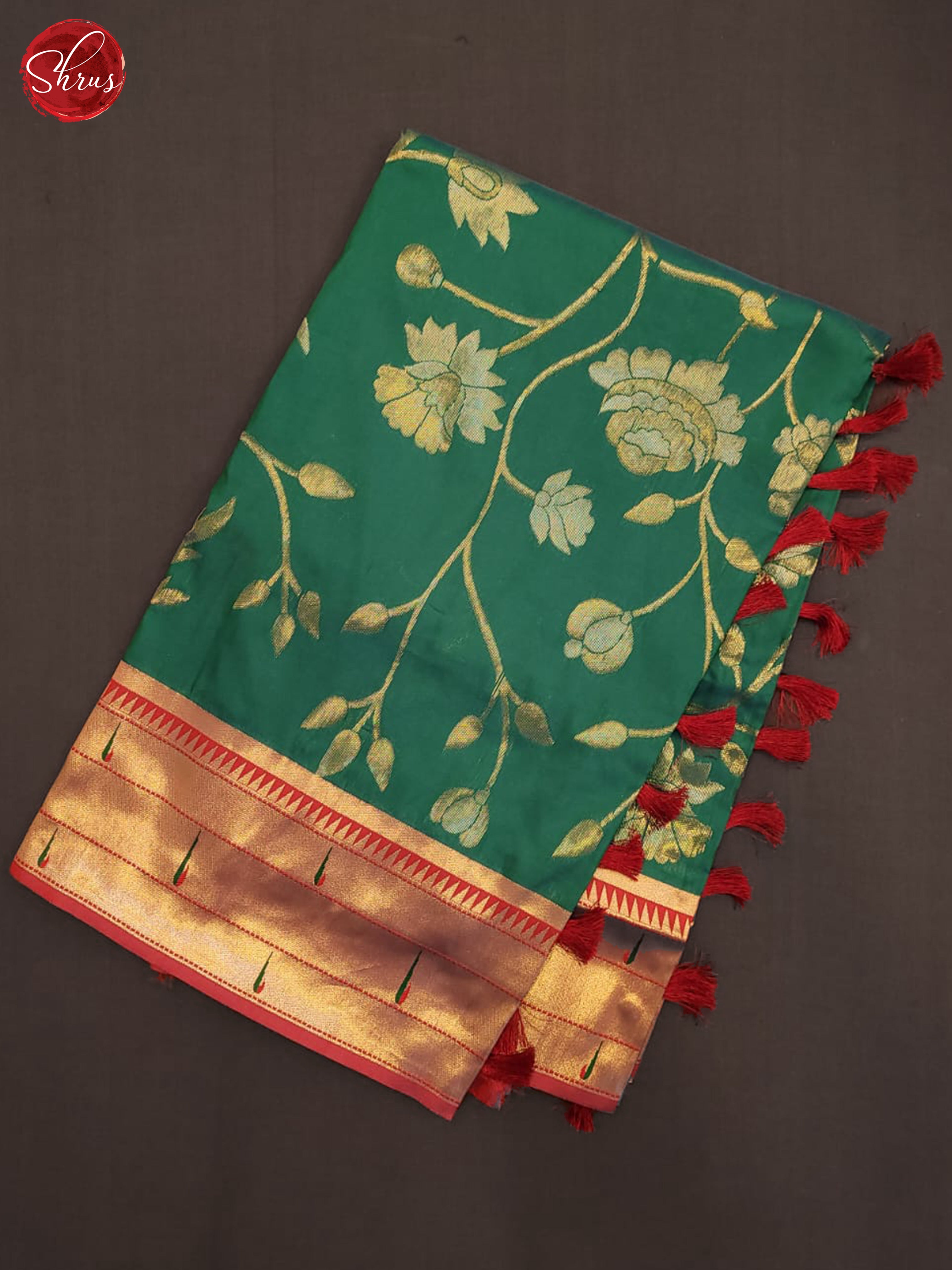 Green & Red -Semi Banarasi Saree - Shop on ShrusEternity.com