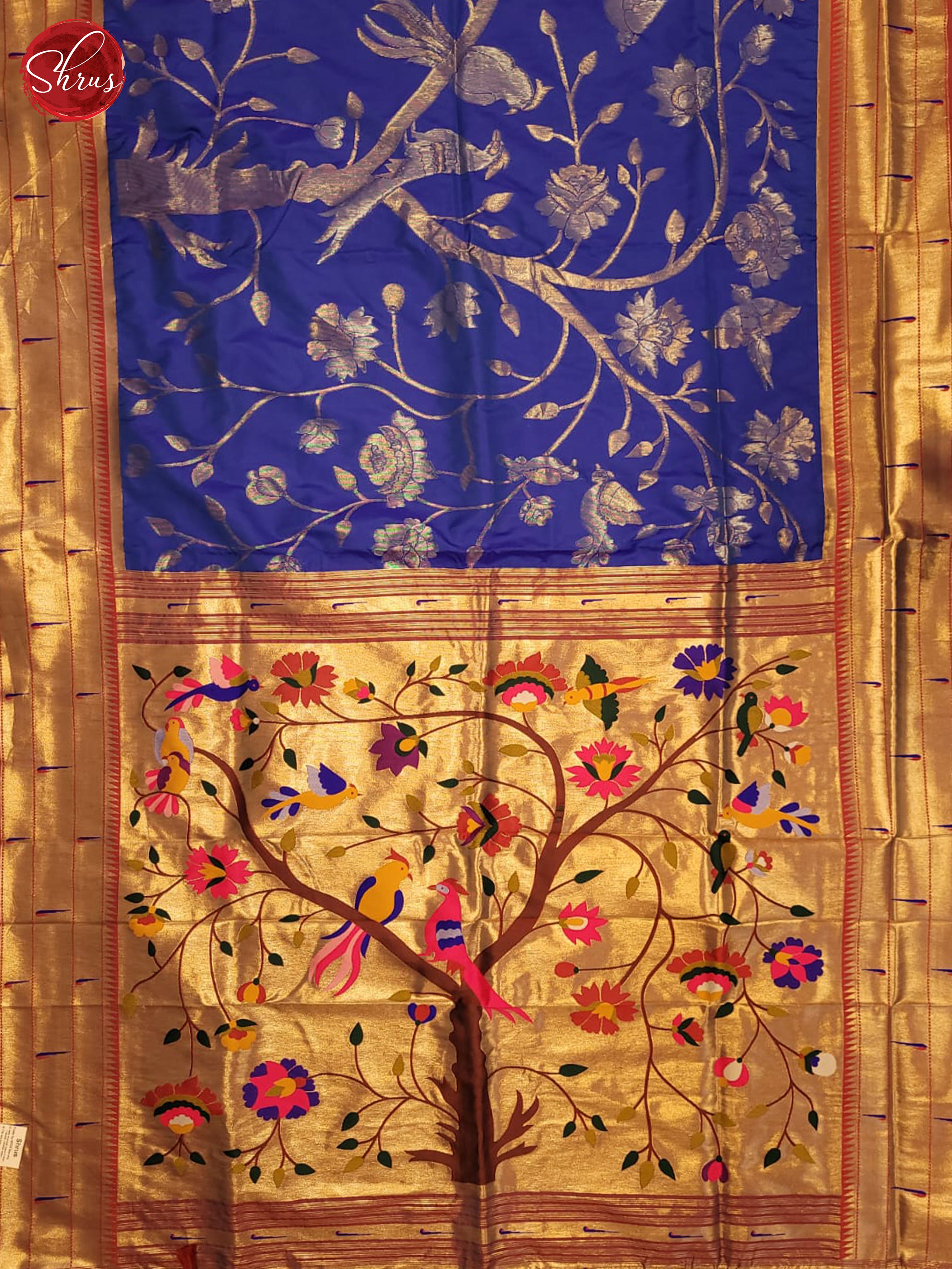 Blue & Red - Semi Banarasi Saree - Shop on ShrusEternity.com