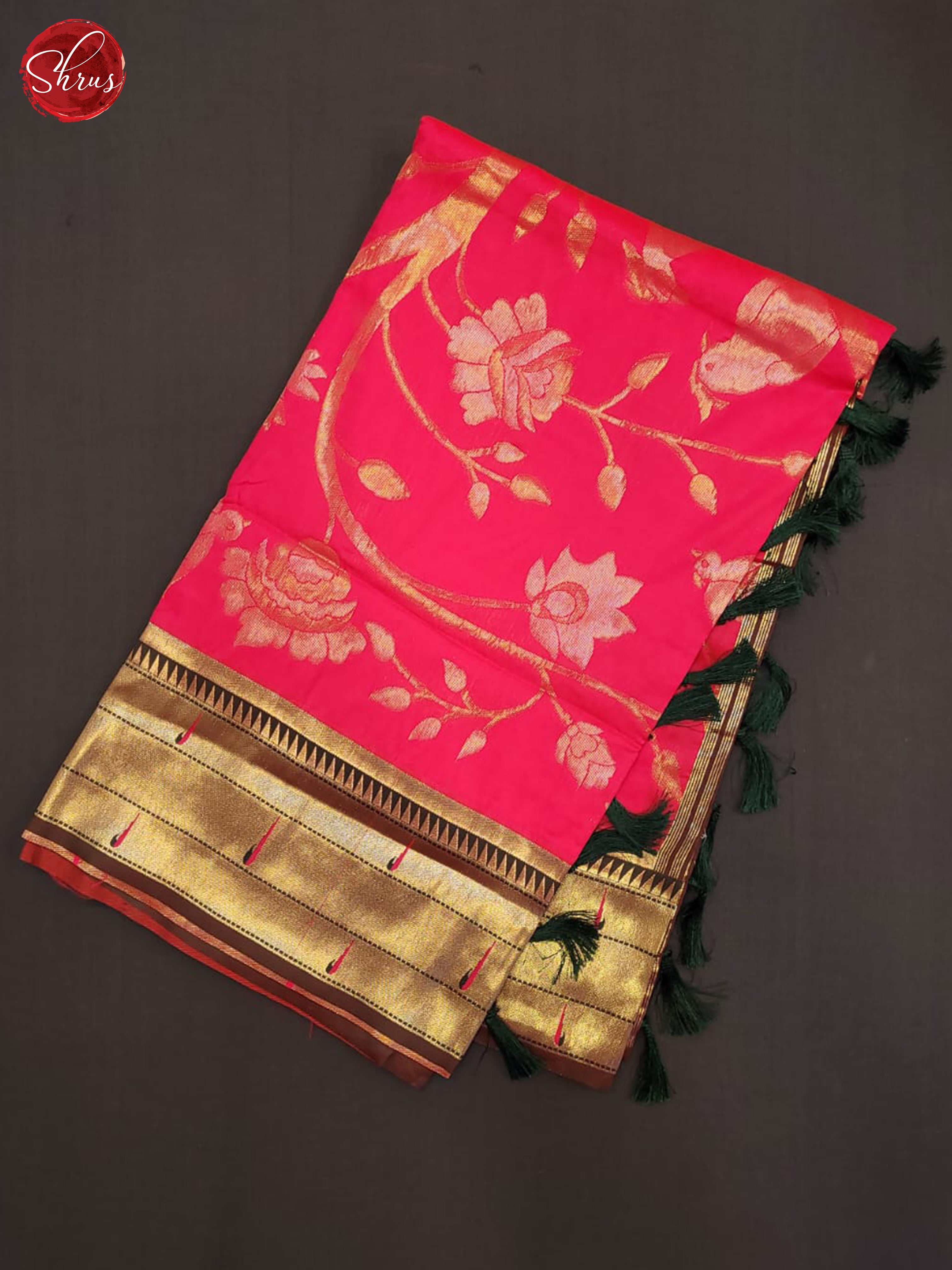 Pink & Brown -Semi Banarasi Saree - Shop on ShrusEternity.com