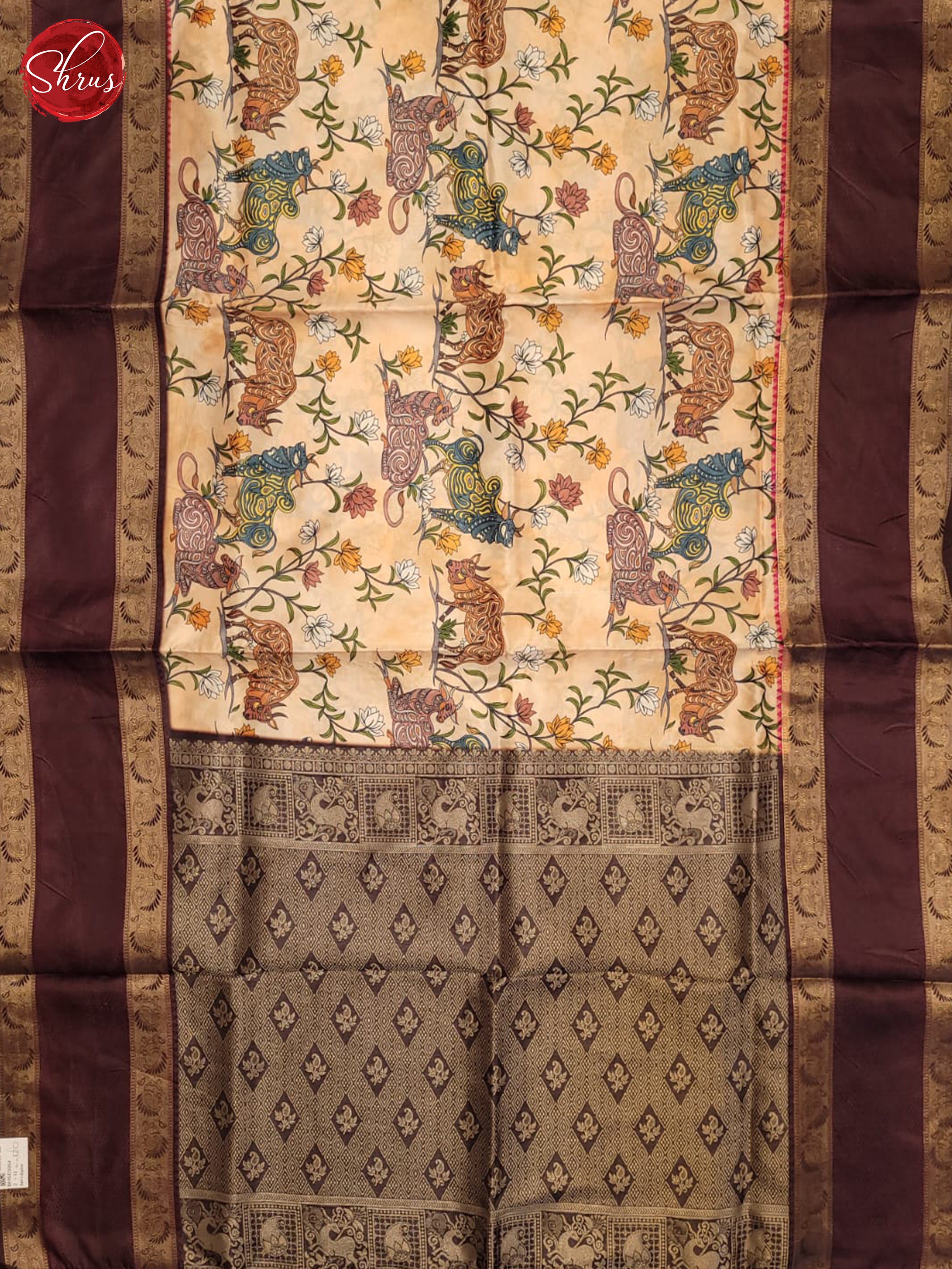 Beige & Brown - Semi dupion Saree - Shop on ShrusEternity.com