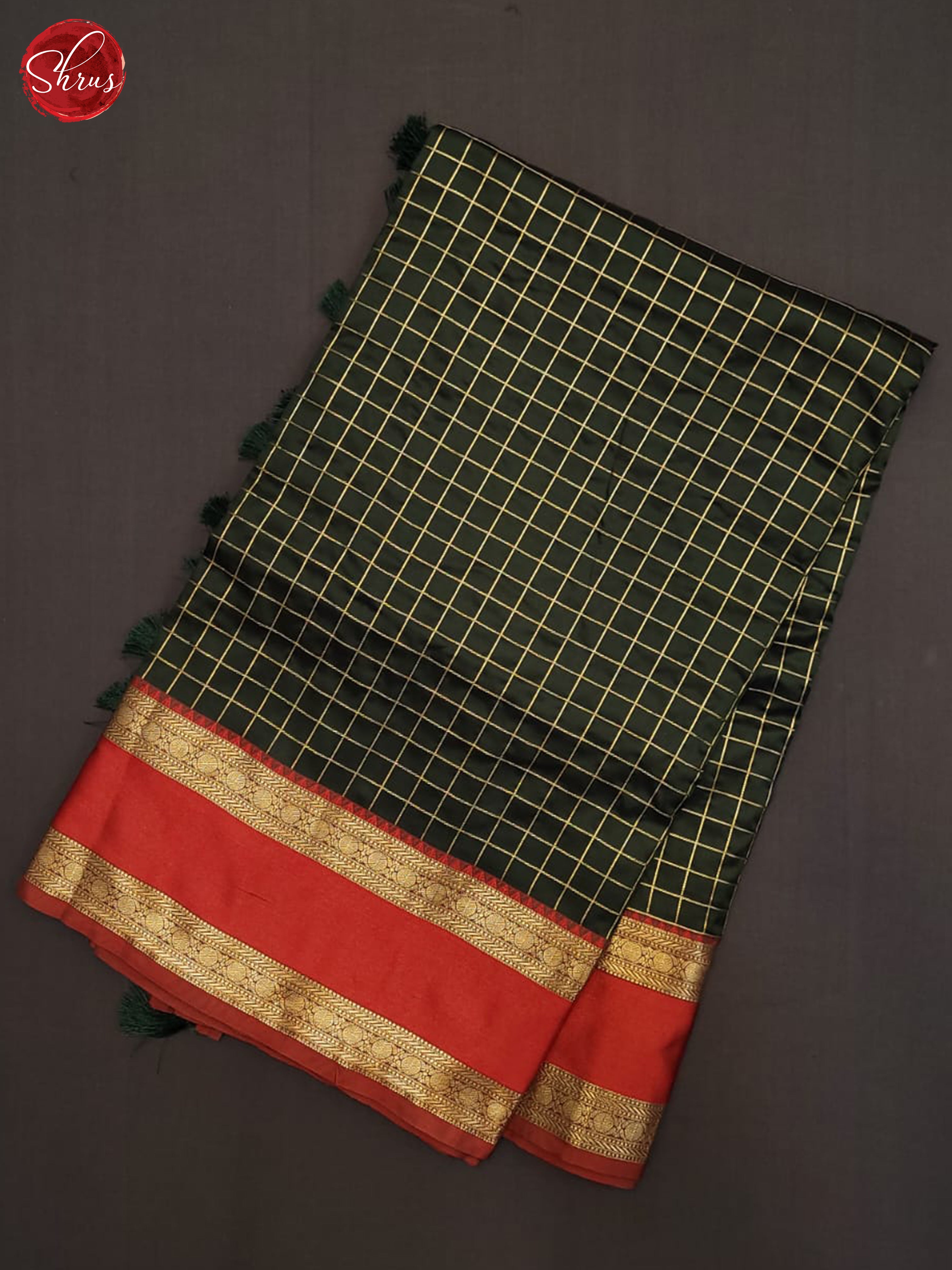 Bottle Green & Red - Semi dupion Saree - Shop on ShrusEternity.com