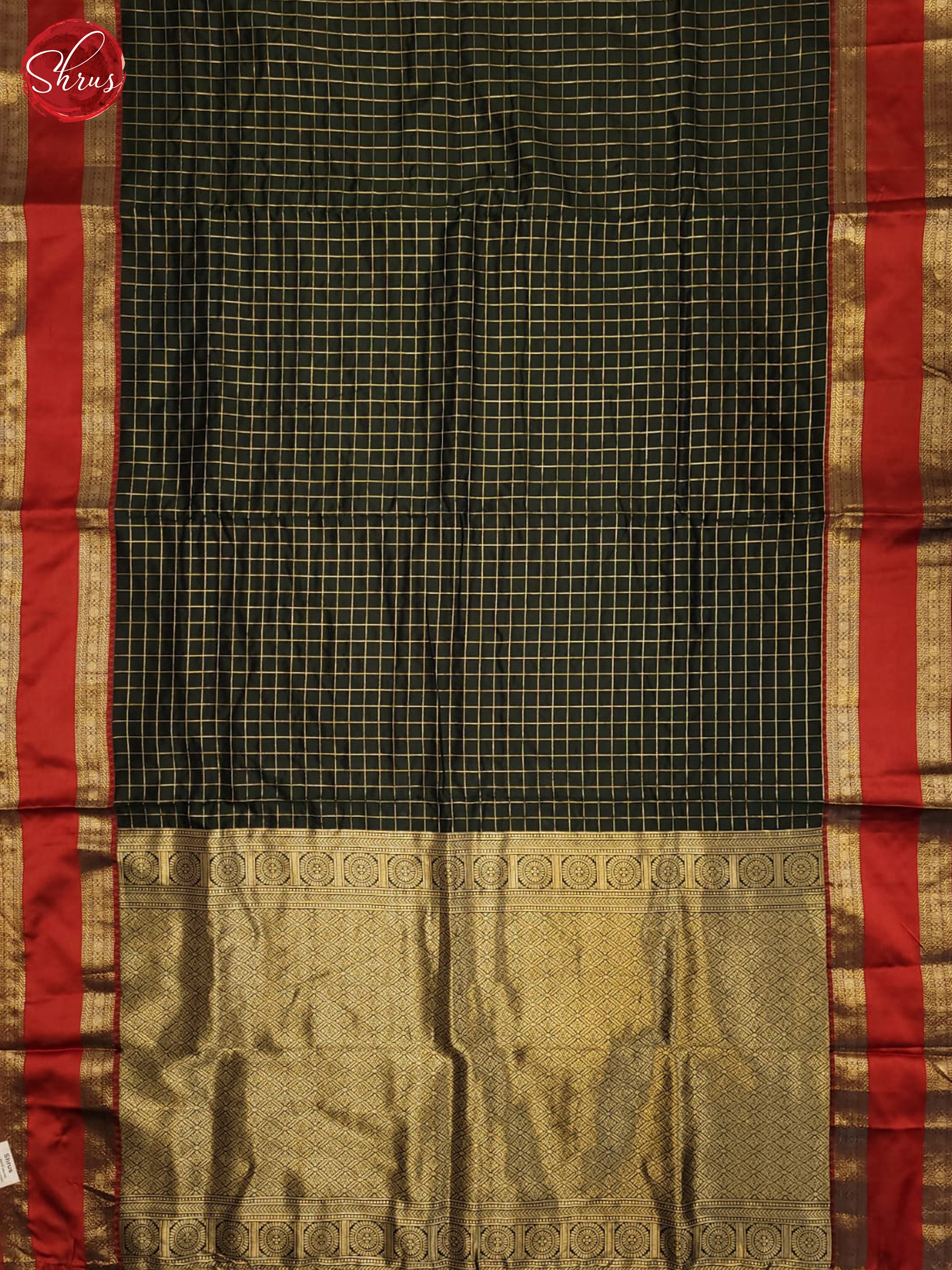 Bottle Green & Red - Semi dupion Saree - Shop on ShrusEternity.com
