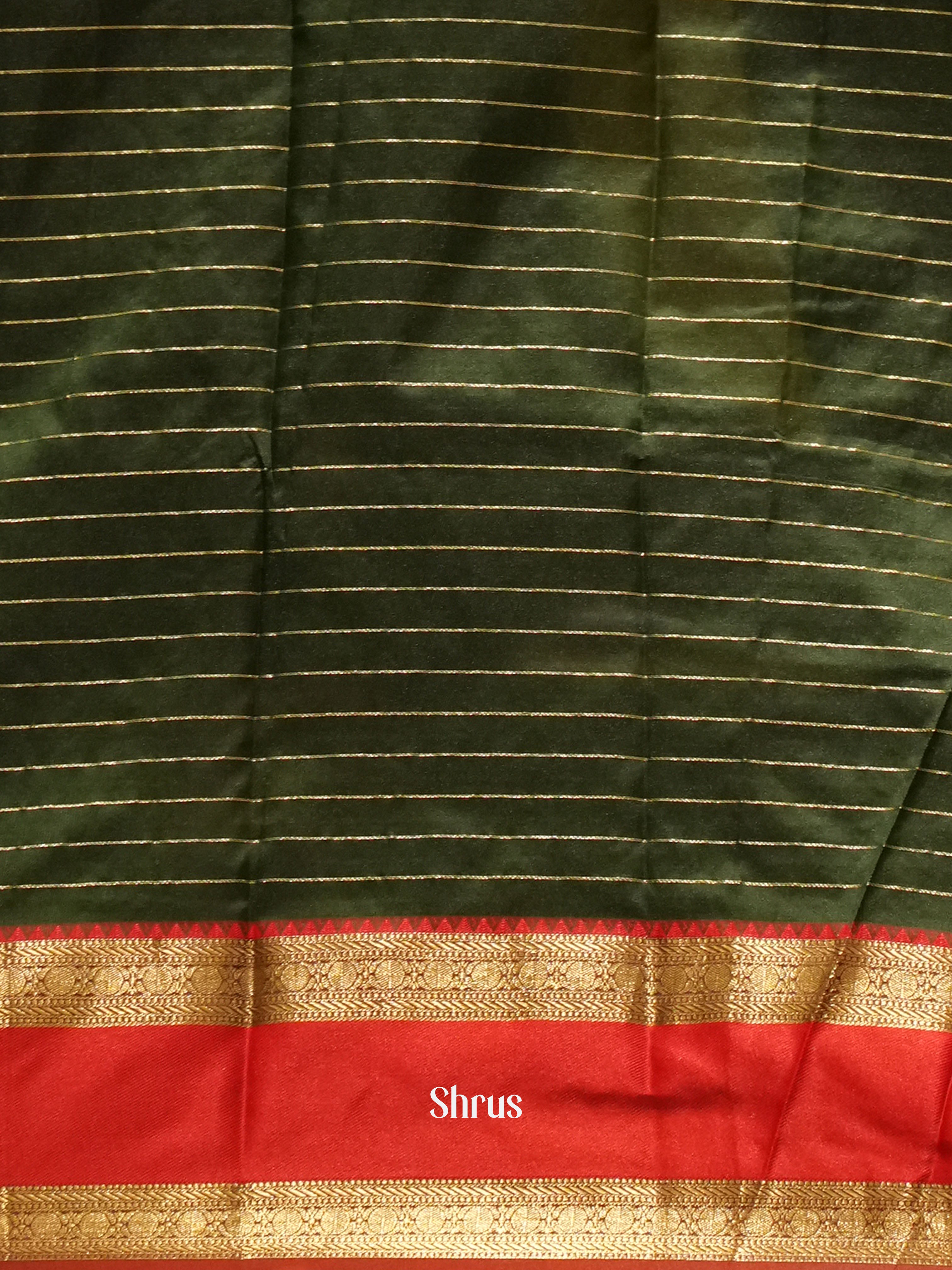 Bottle Green & Red - Semi dupion Saree - Shop on ShrusEternity.com