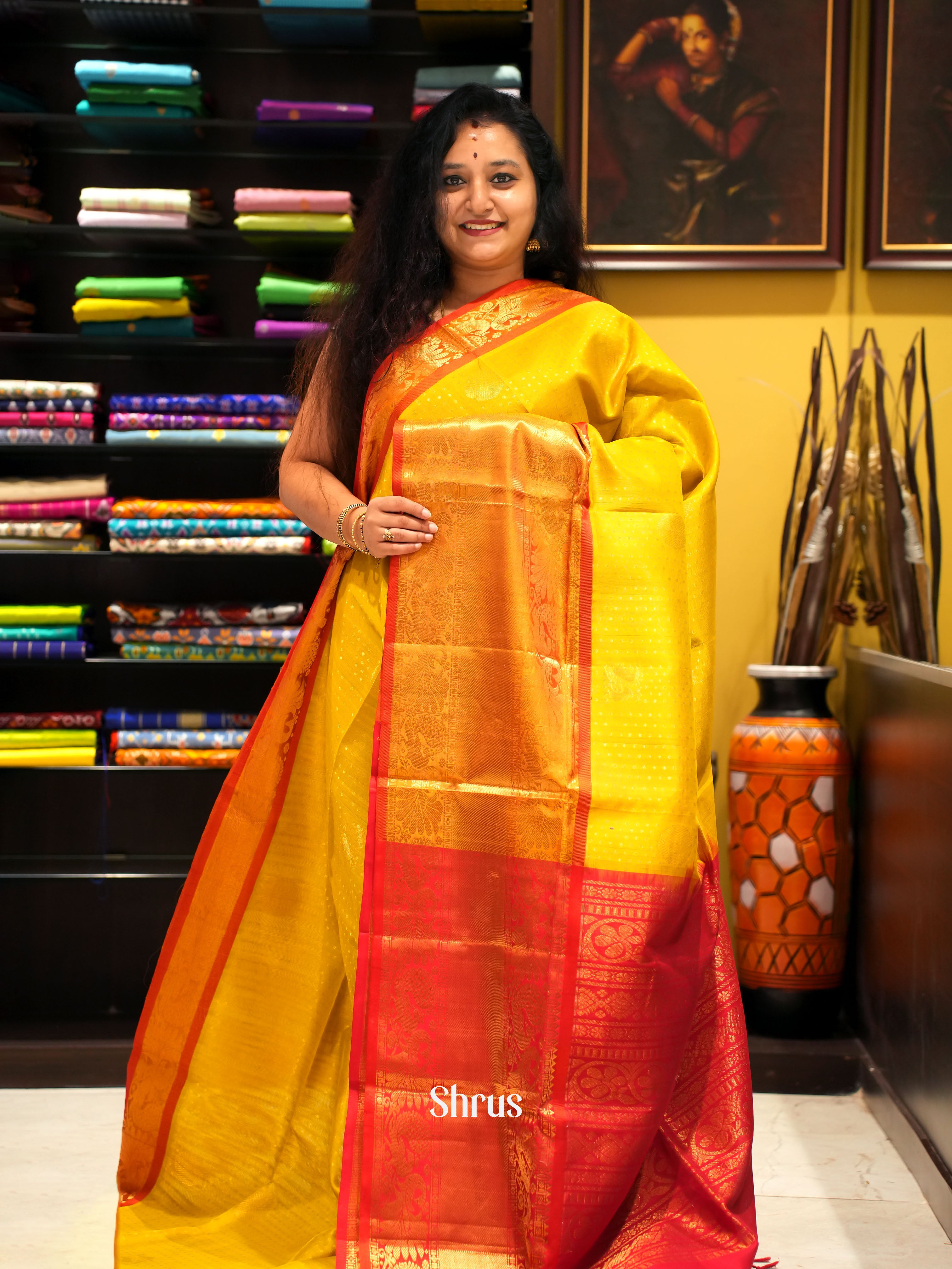 Green and Red-Silk cotton Saree - Shop on ShrusEternity.com