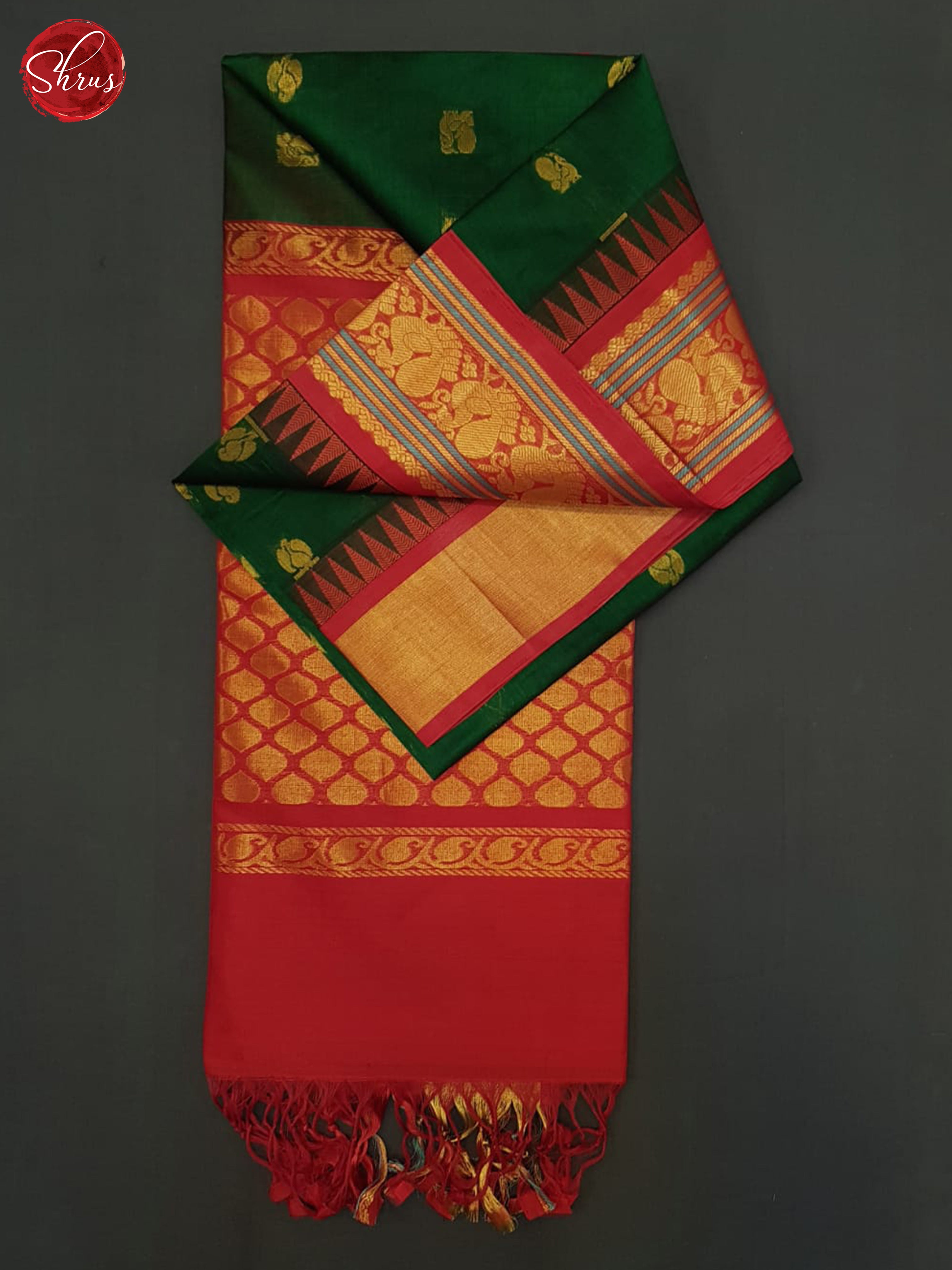 Green & Red - Silk Cotton Saree - Shop on ShrusEternity.com