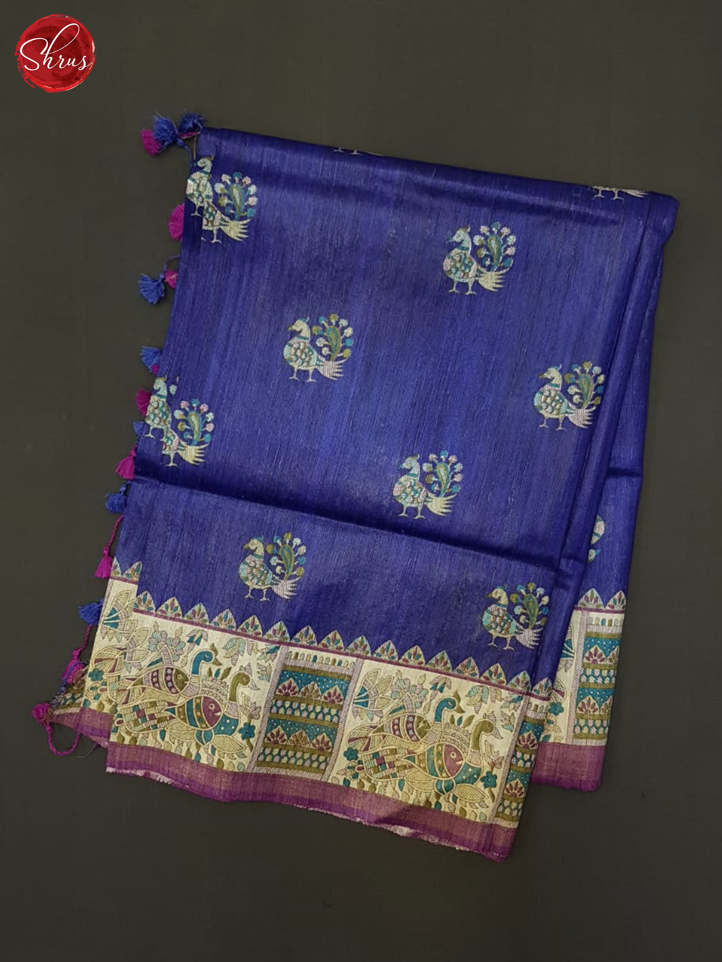 Blue & Cream - Gicha Silk Saree - Shop on ShrusEternity.com