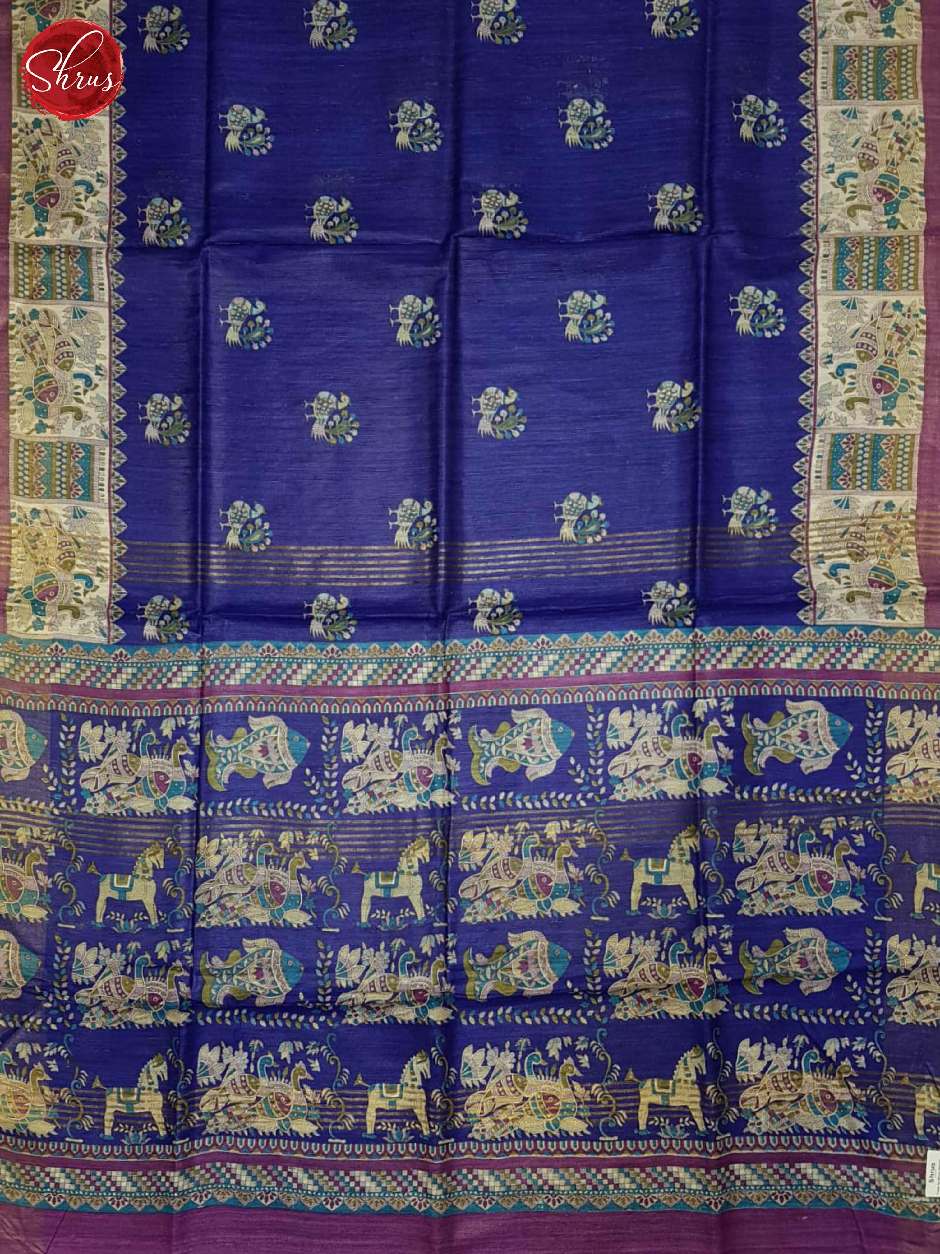 Blue & Cream - Gicha Silk Saree - Shop on ShrusEternity.com
