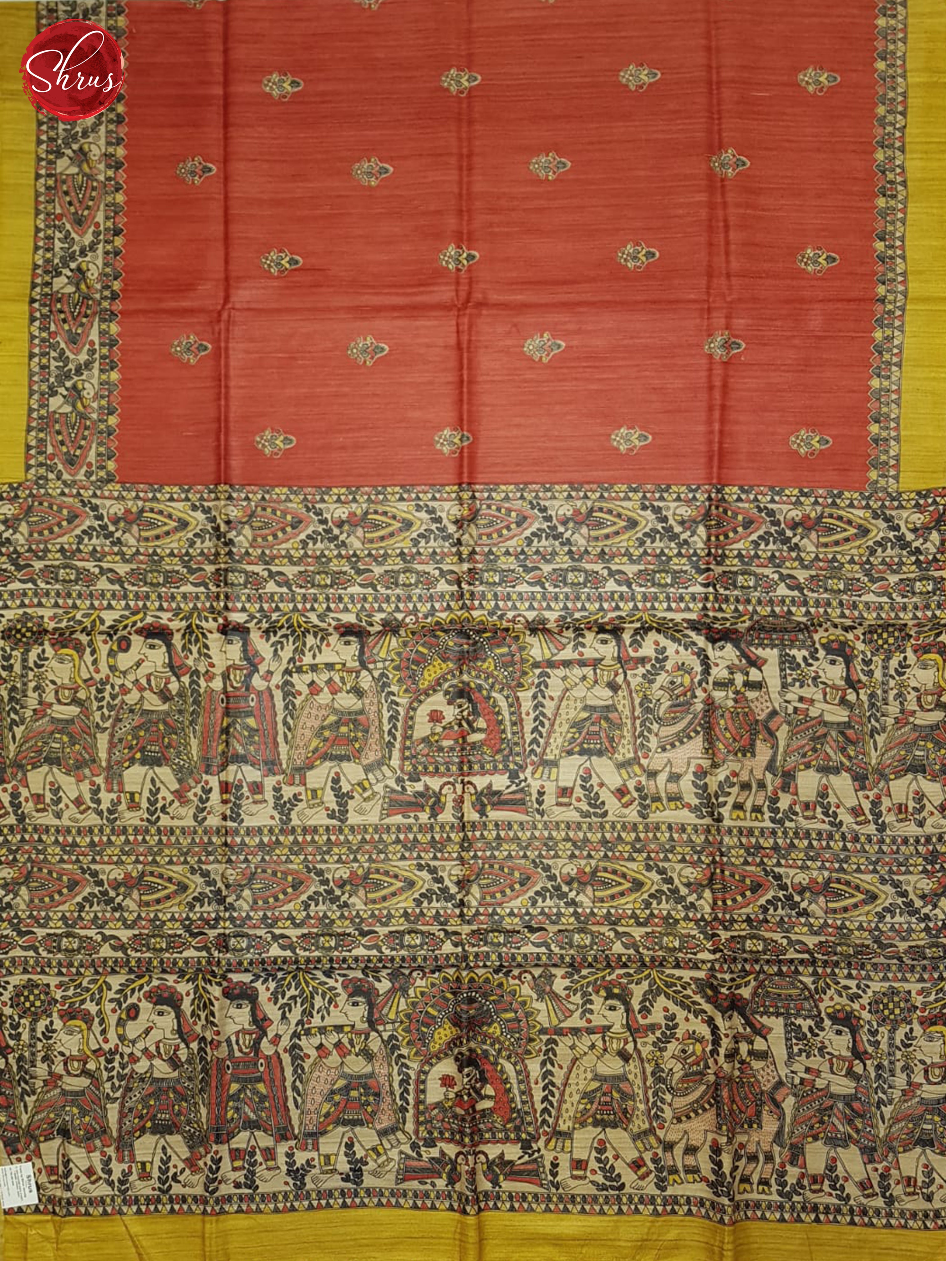Red & Mustard - Gicha Silk Saree - Shop on ShrusEternity.com