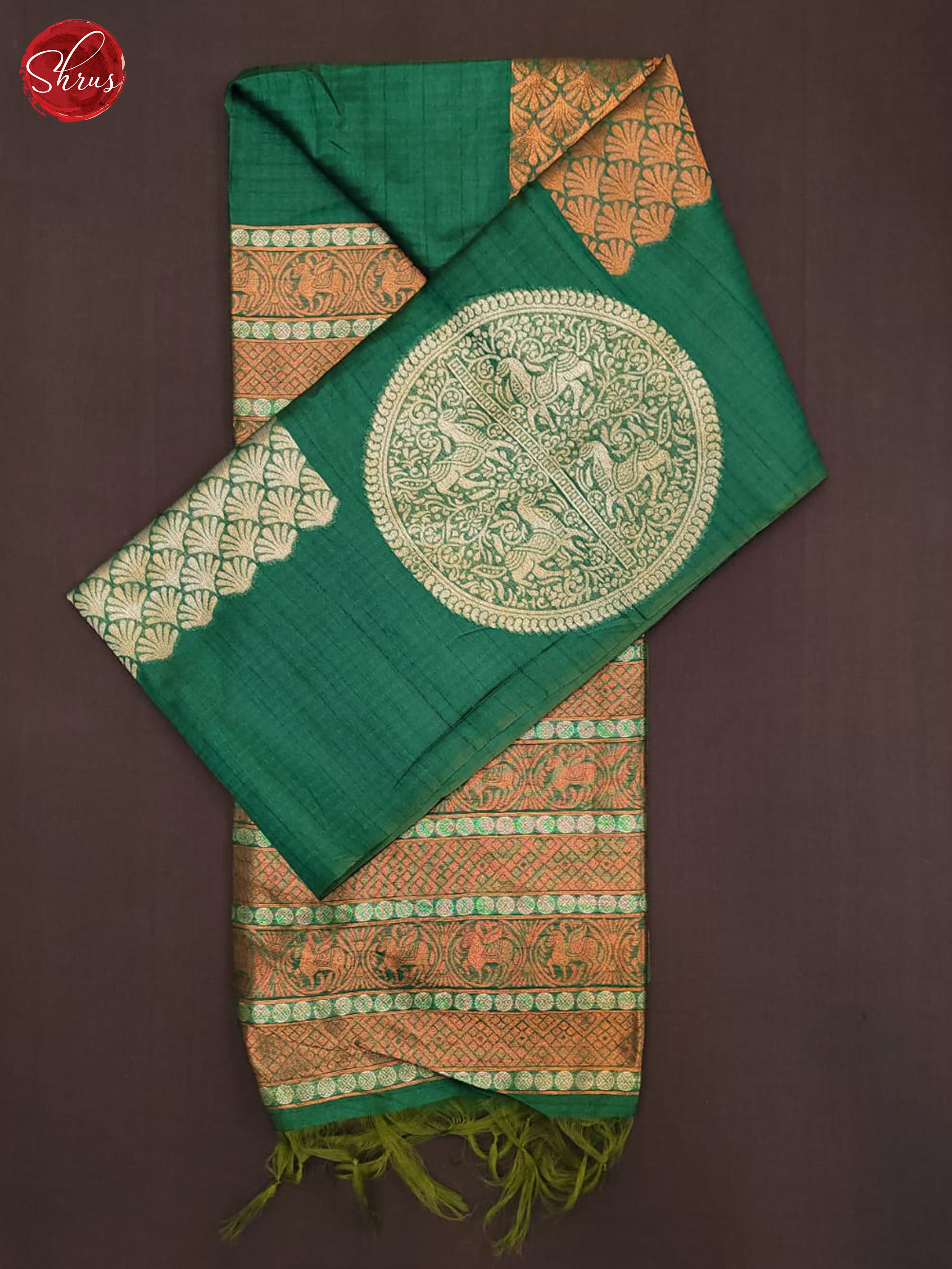 Green(SIngle Tone) - Semi Tussar Saree - Shop on ShrusEternity.com