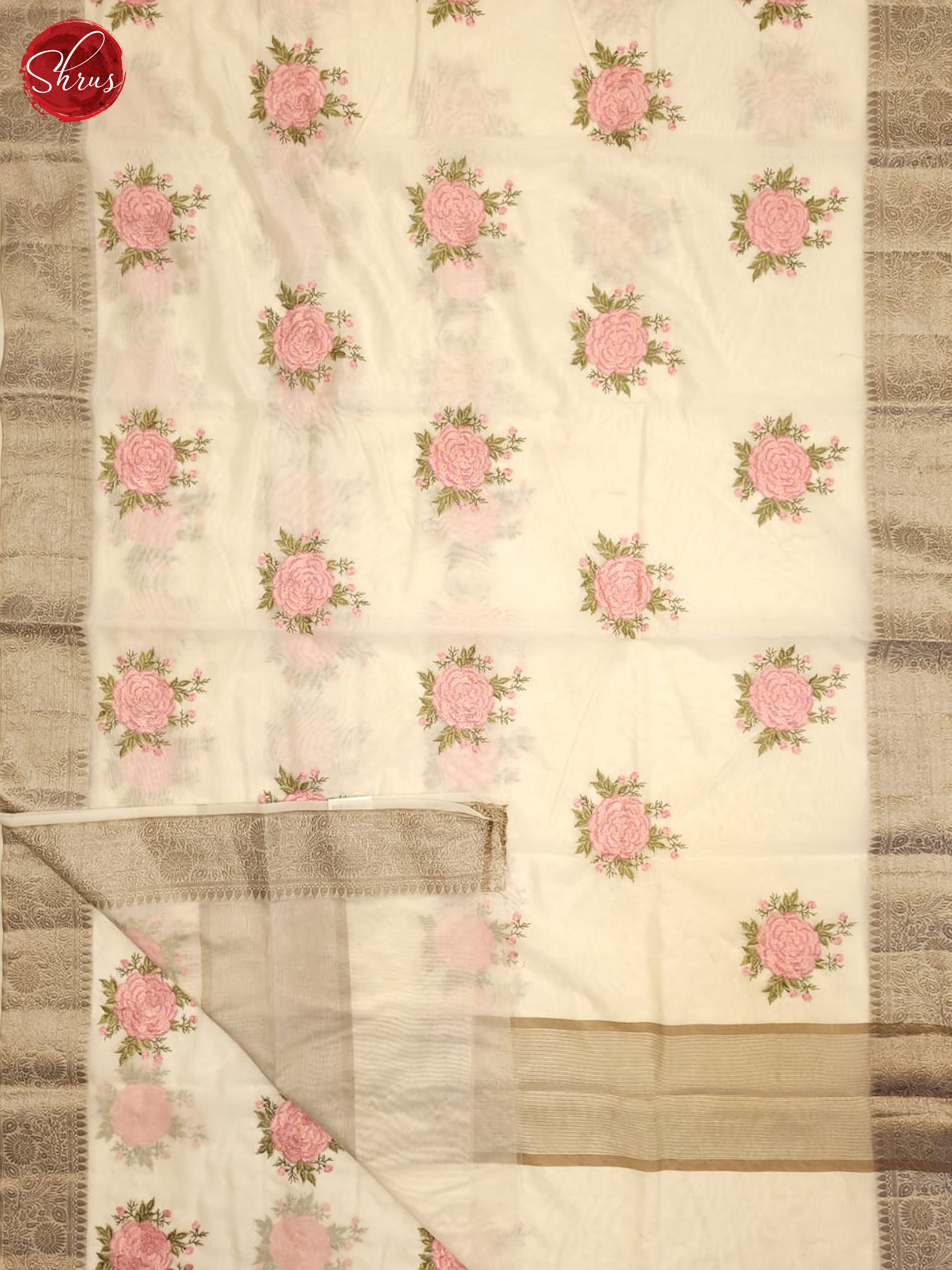 Cream(Single Tone) - Semi Chanderi Saree - Shop on ShrusEternity.com