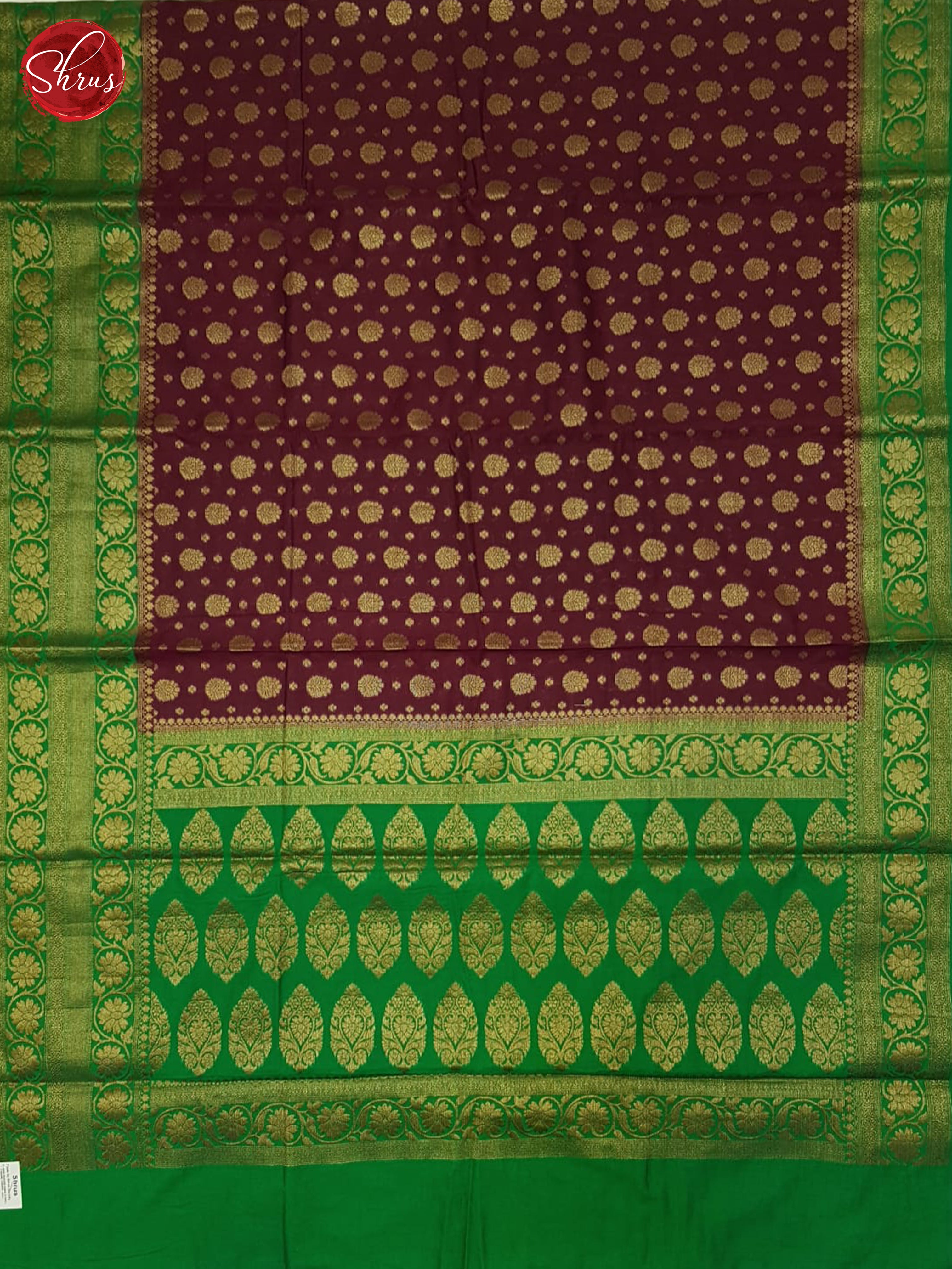 Maroon & Green - Banaras Silk Cotton Saree - Shop on ShrusEternity.com