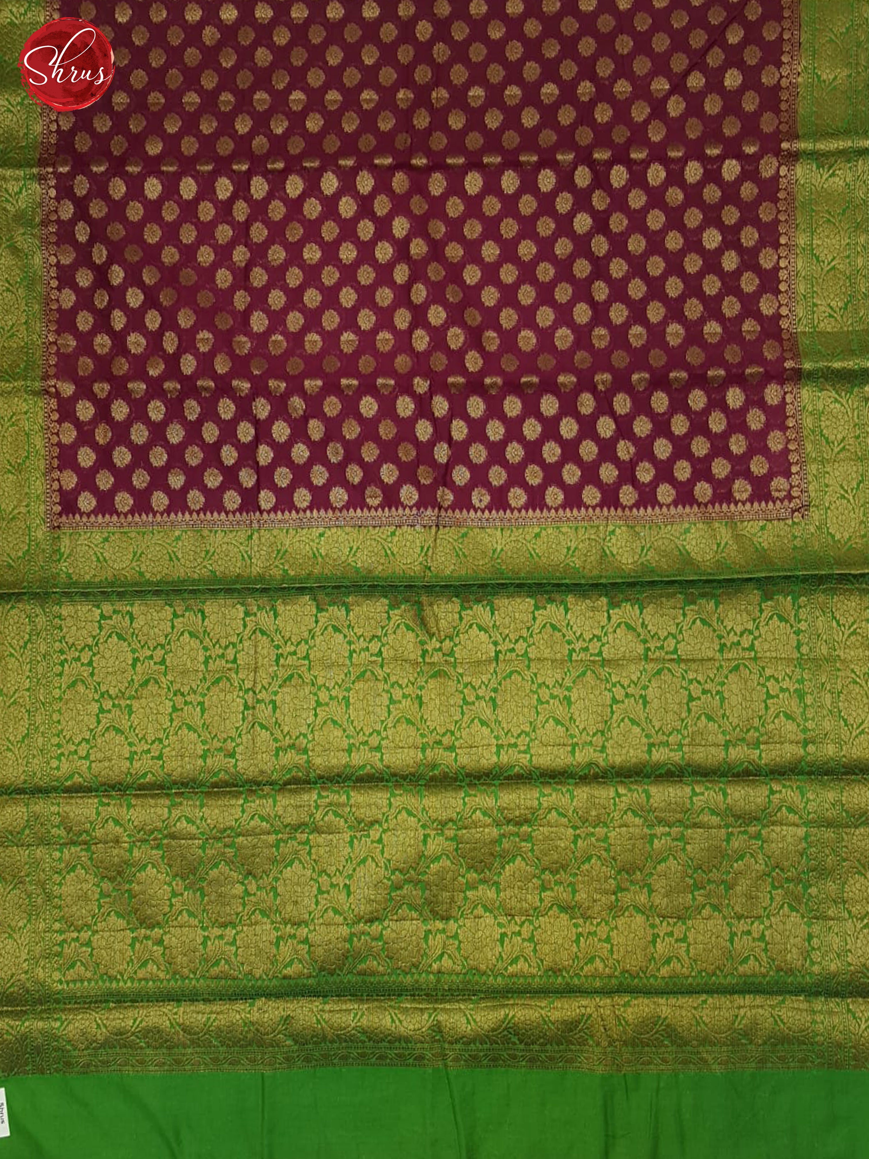 WIne & Green - Banaras Silk Cotton Saree - Shop on ShrusEternity.com