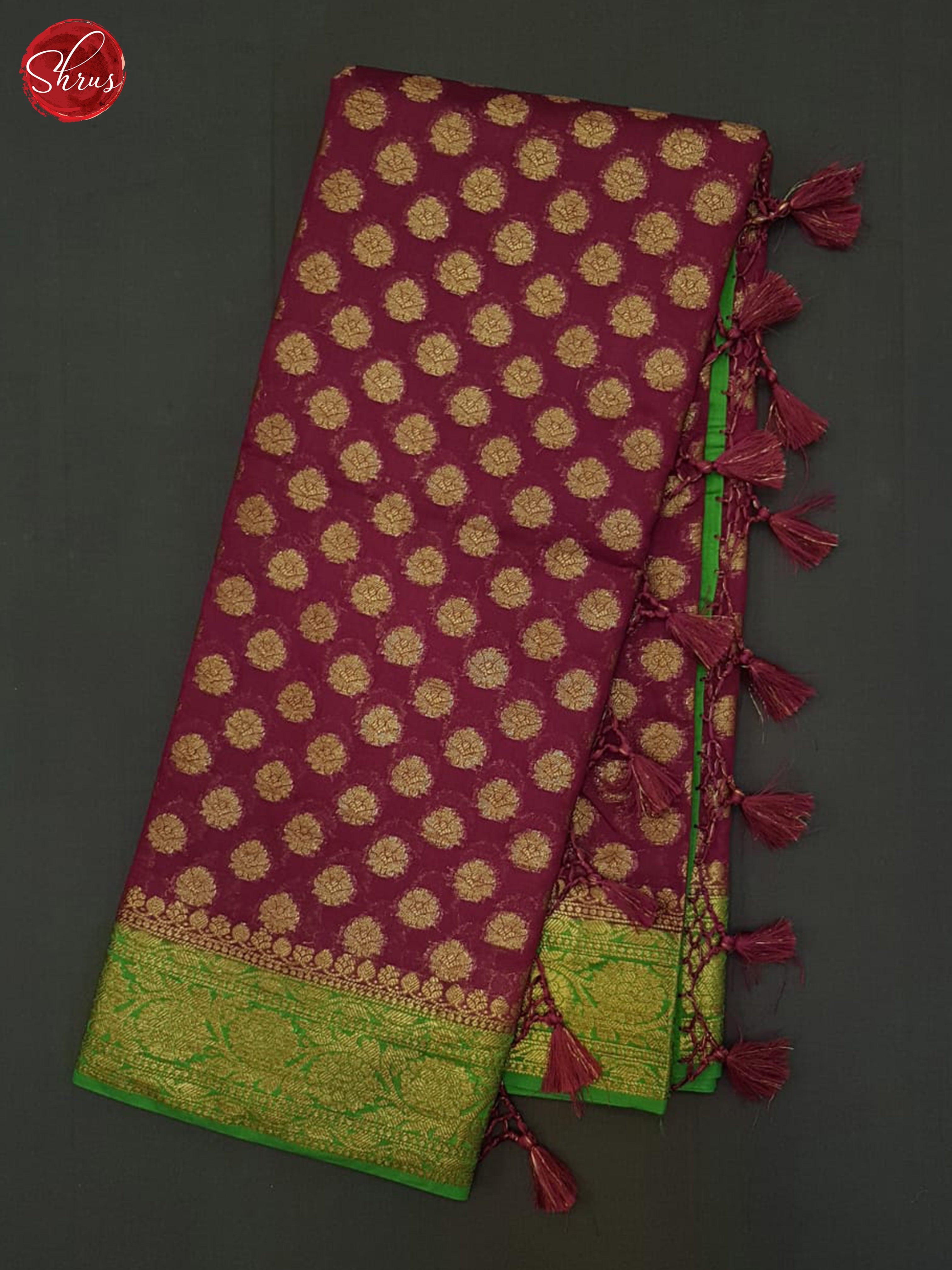 WIne & Green - Banaras Silk Cotton Saree - Shop on ShrusEternity.com
