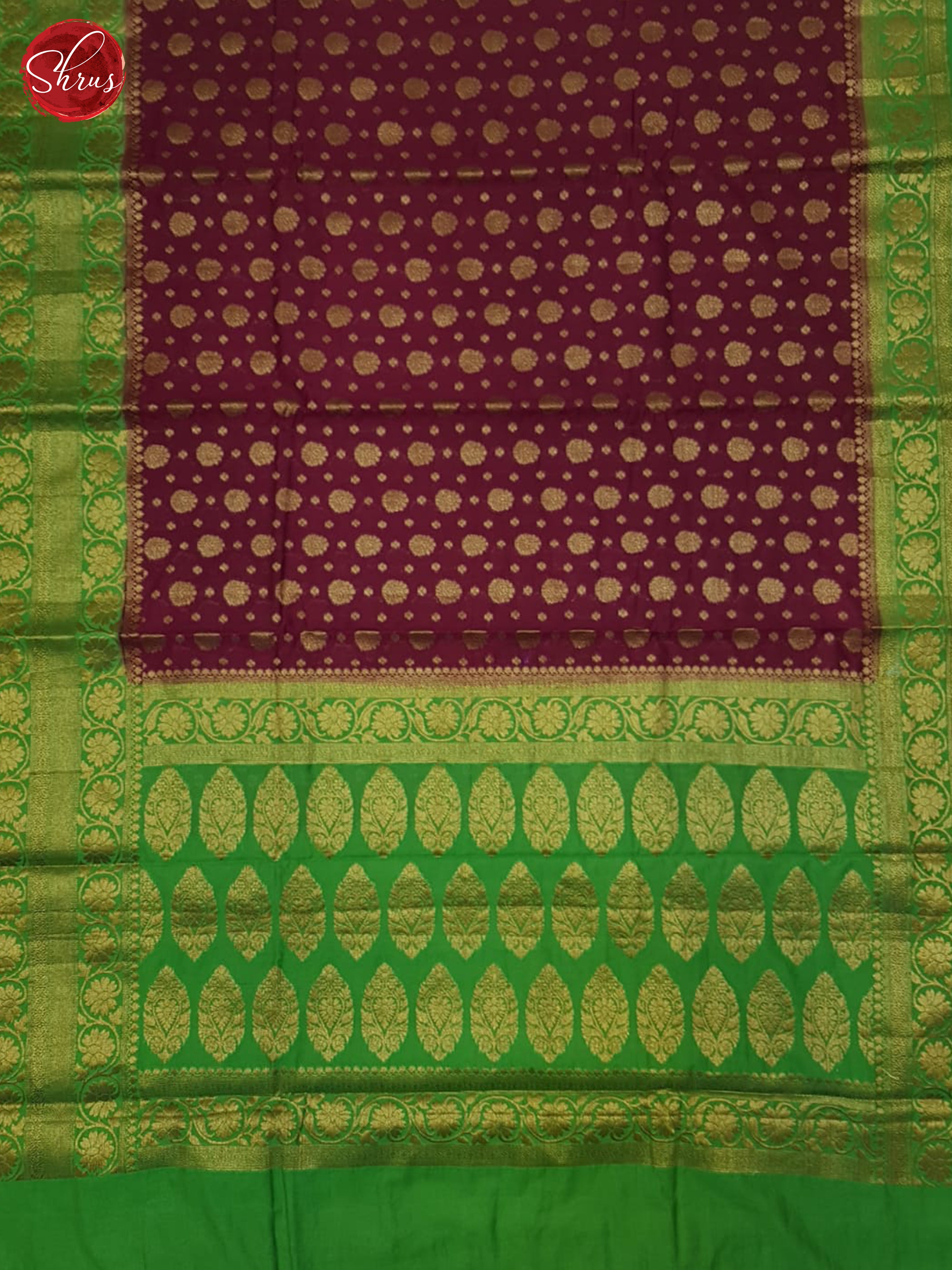 WIne & Green - Banaras Silk Cotton Saree - Shop on ShrusEternity.com