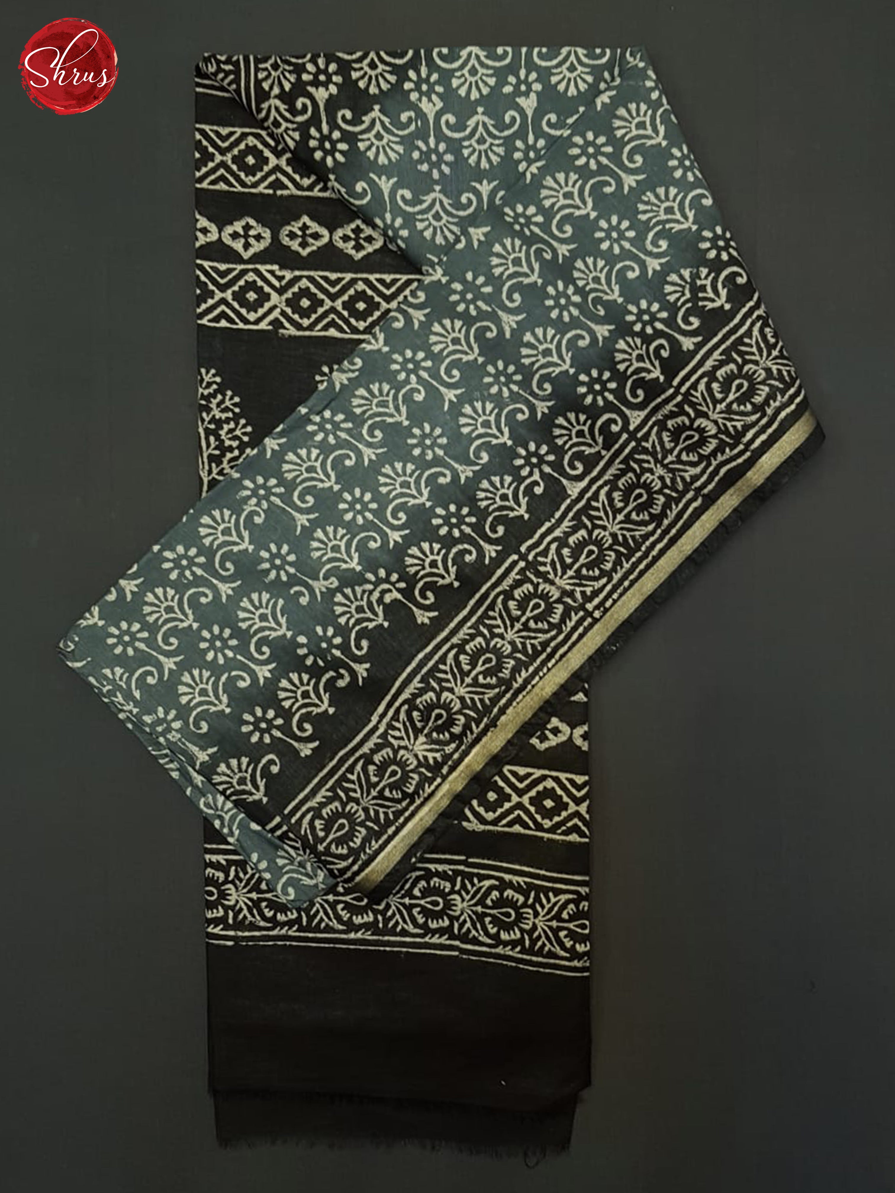 Grey & Black - Semi Chanderi Saree - Shop on ShrusEternity.com