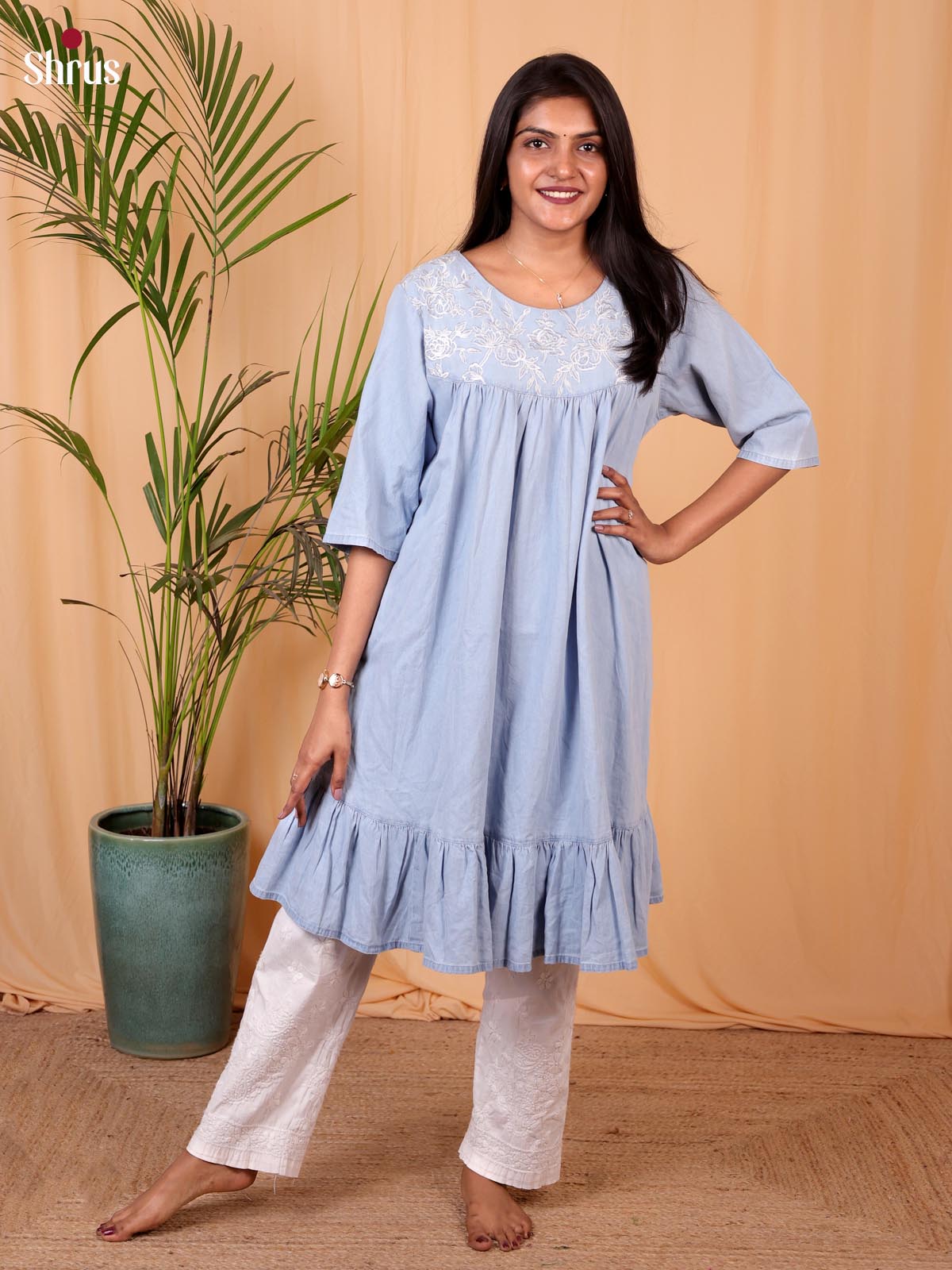 Blue - Readymade Kurti - Shop on ShrusEternity.com