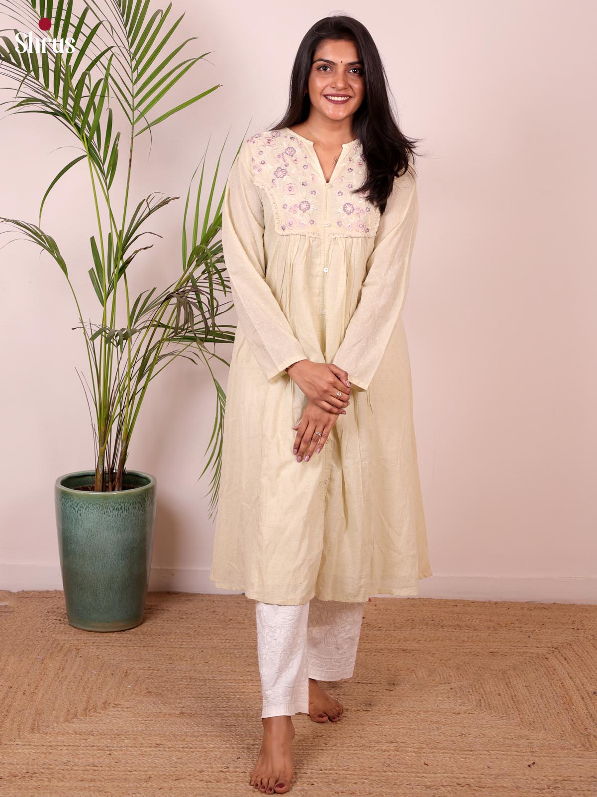 Cream - Readymade Kurti - Shop on ShrusEternity.com