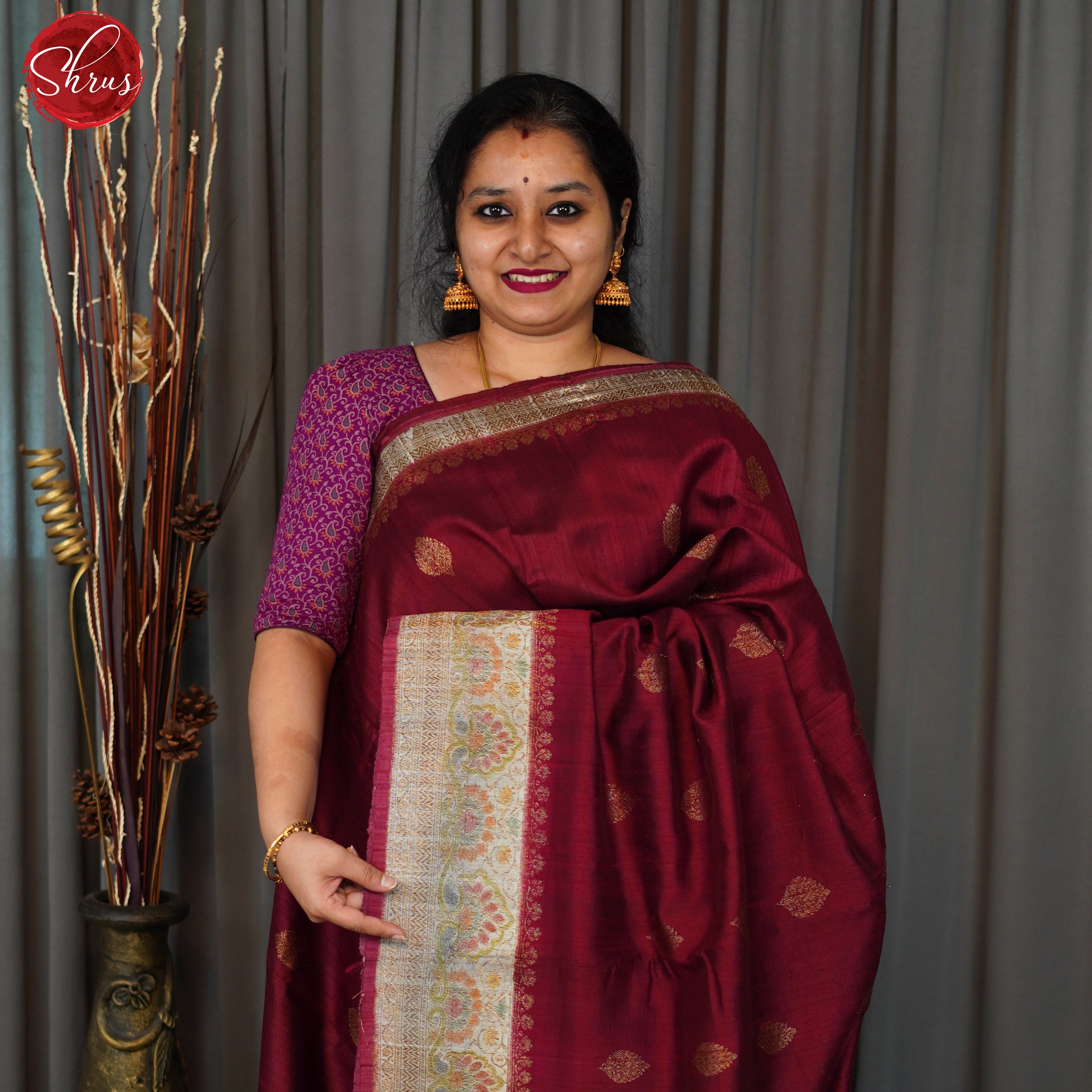 Maroon(single Tone)- Dupion Saree - Shop on ShrusEternity.com