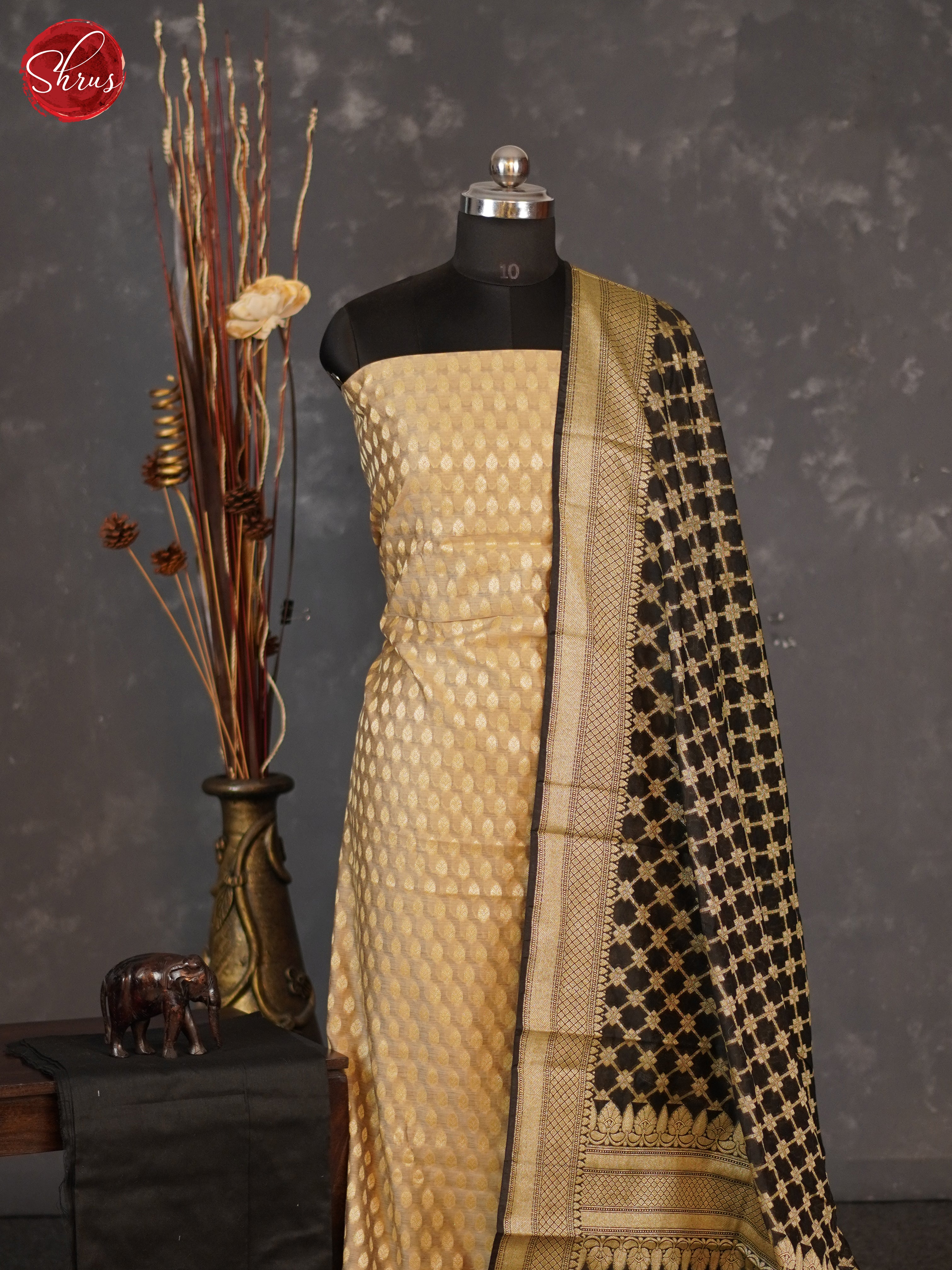 Beige & Black - Semi banaras salwar - Shop on ShrusEternity.com
