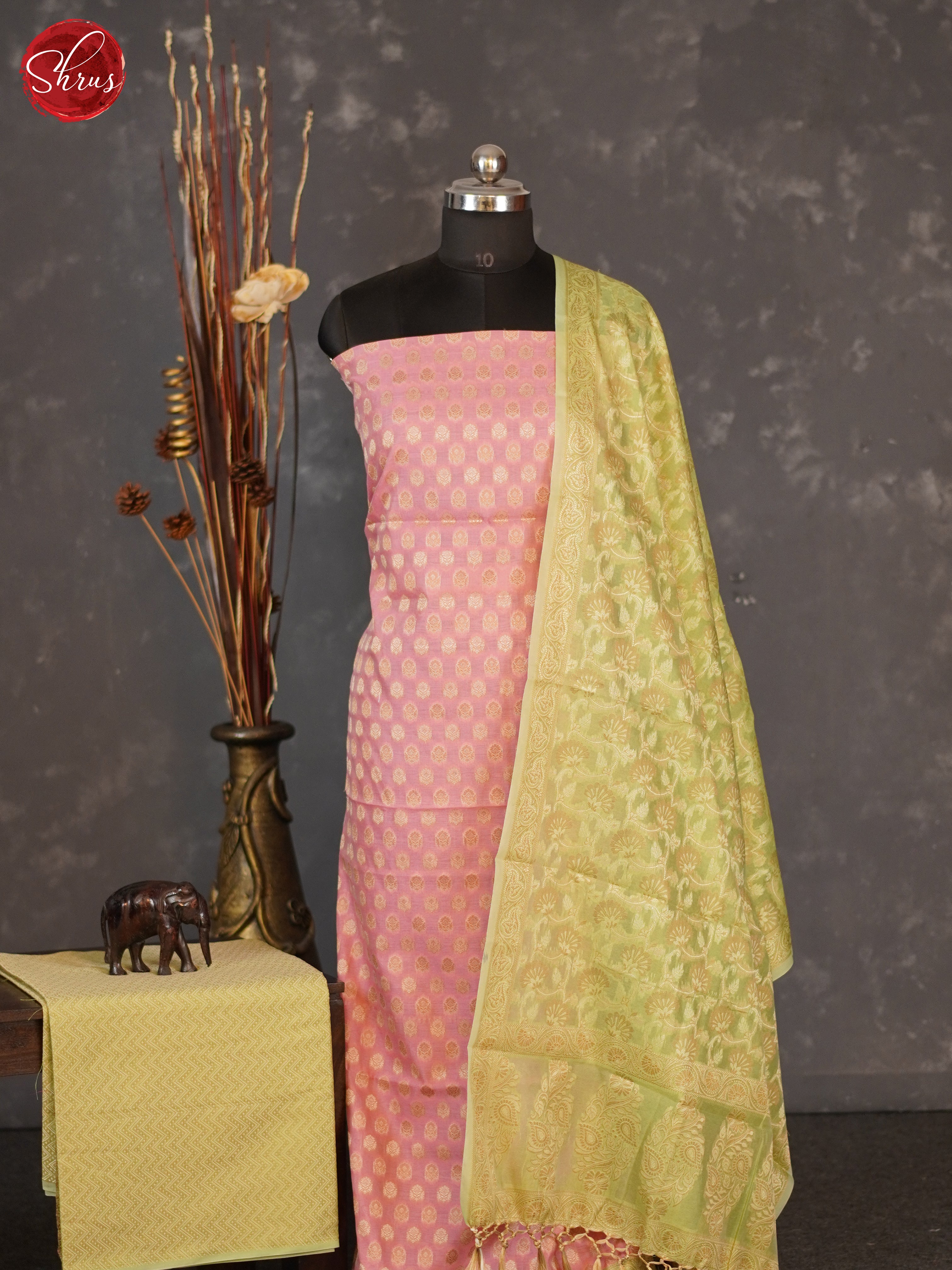 Pink & Light Green - Semi banaras salwar - Shop on ShrusEternity.com