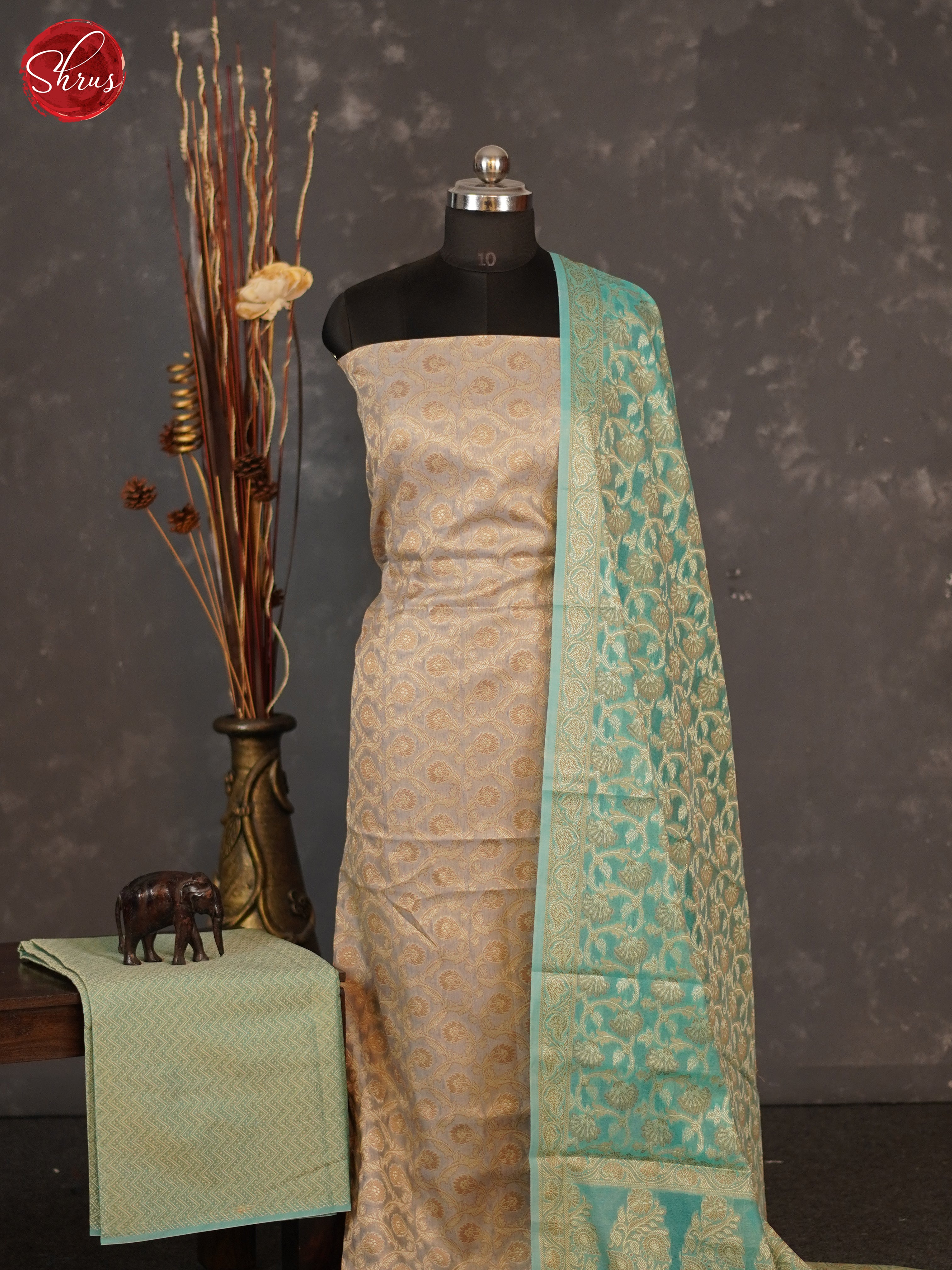 Beige & Green- Semi banaras salwar - Shop on ShrusEternity.com
