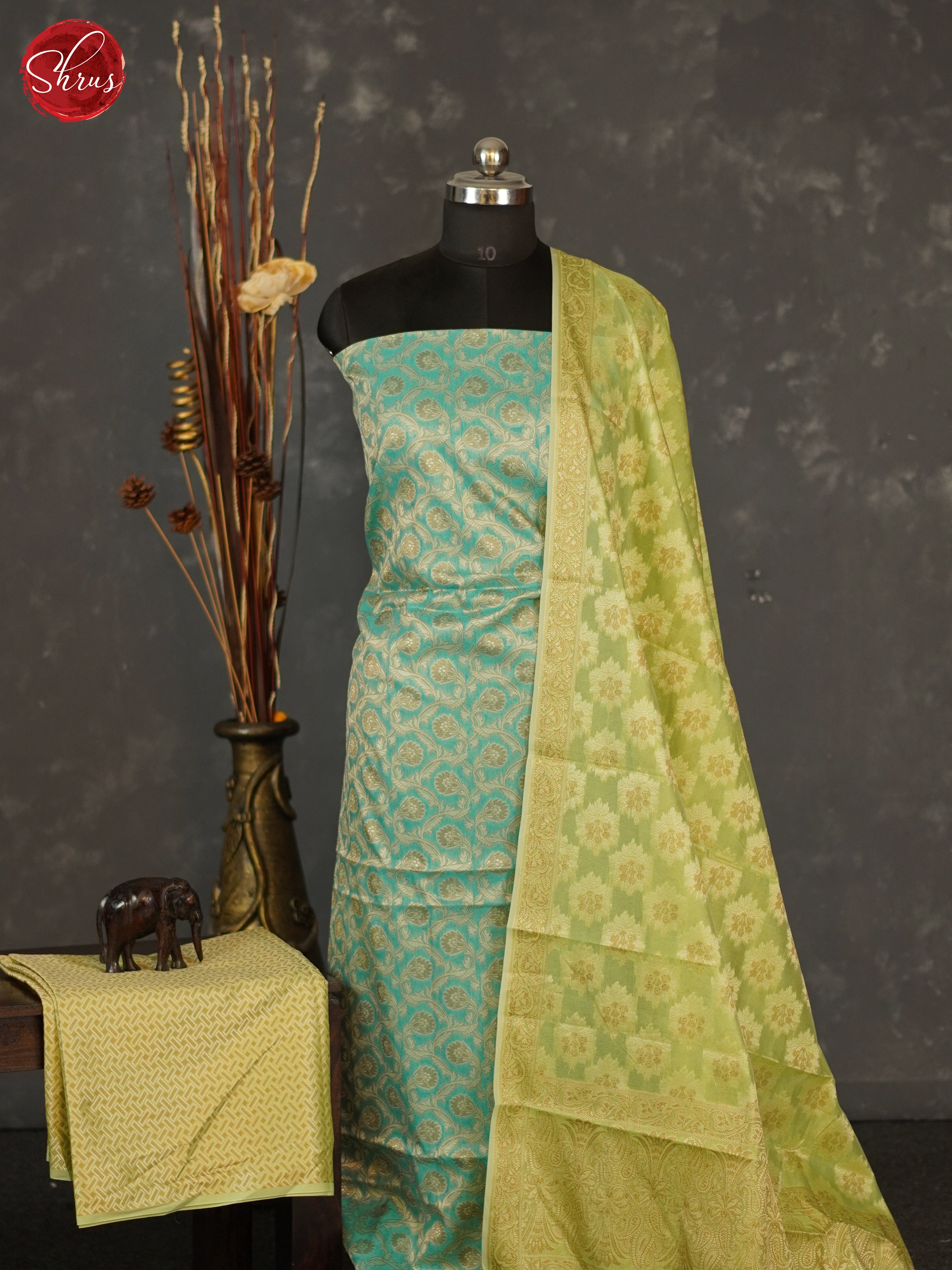 Green & Light Green - Semi banaras salwar - Shop on ShrusEternity.com