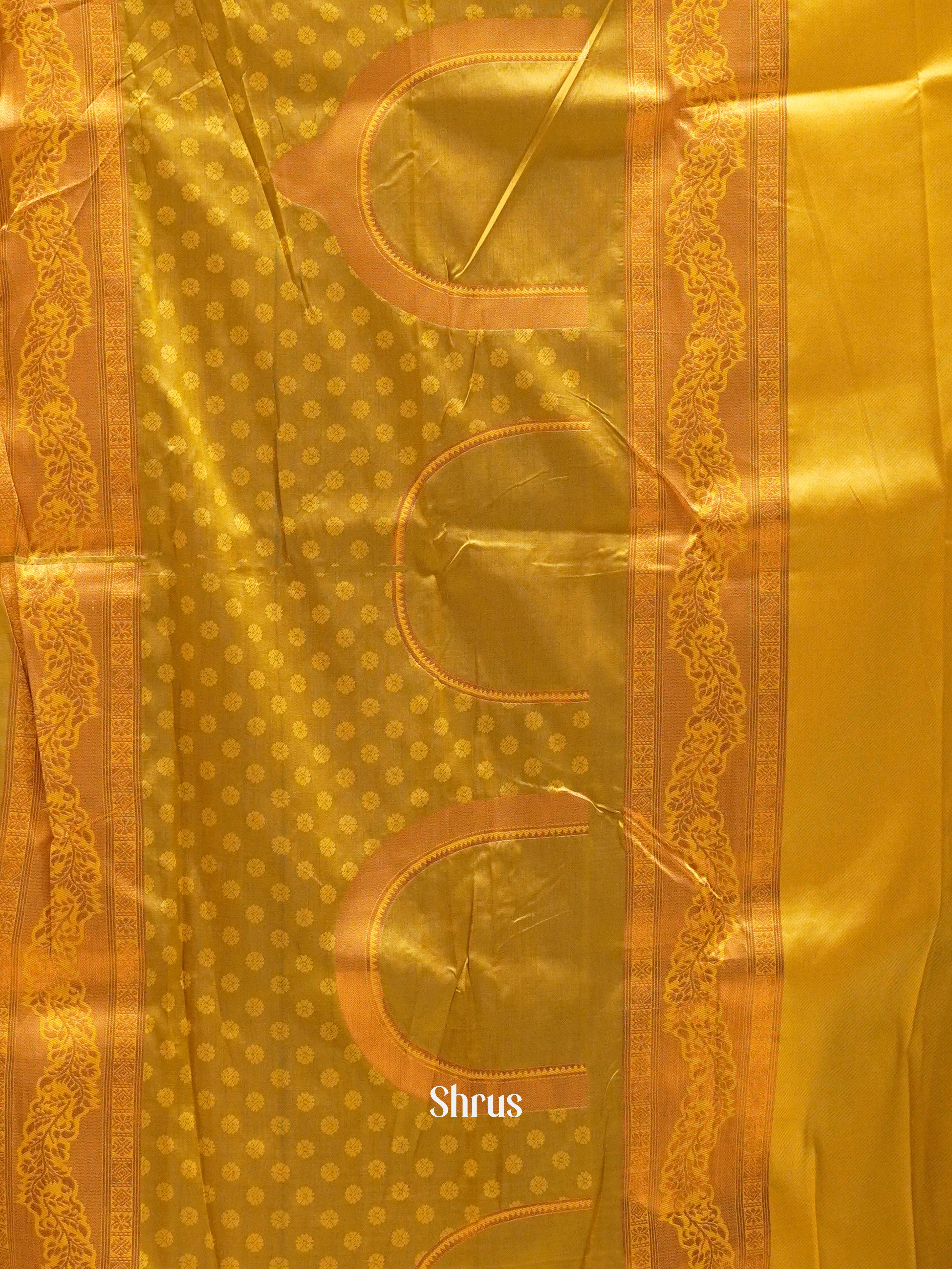 Blue & Mustard - Semi Softsilk Saree - Shop on ShrusEternity.com